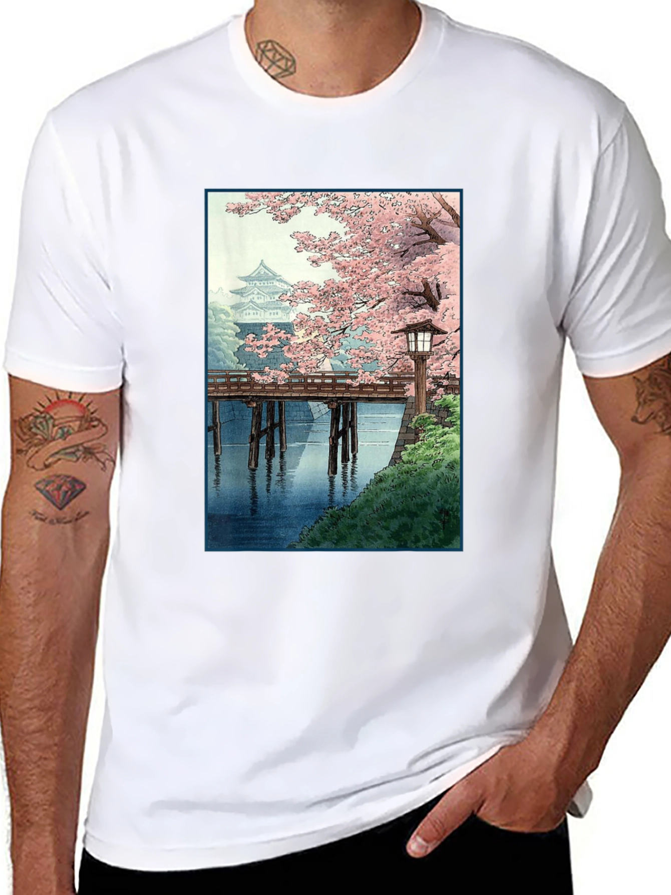 Black Japanese Cherry Blossom T-Shirt view 8