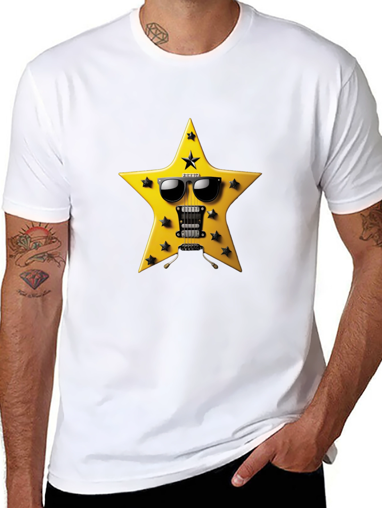 Black Rockstar Guitar Star T-Shirt - Cool Graphic Tee view 8