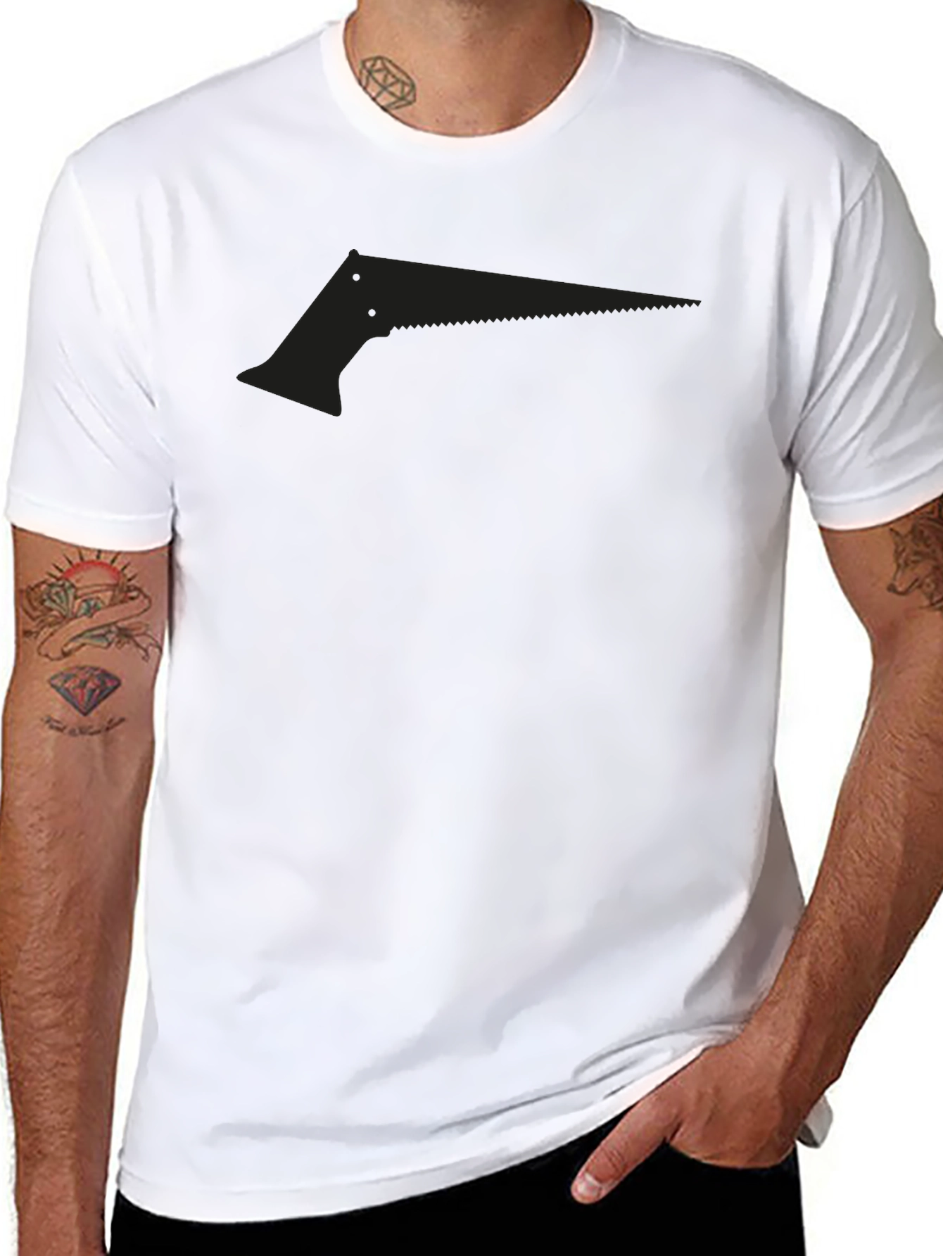 Black Men's Black Saw Graphic Tee - Edgy Design view 8