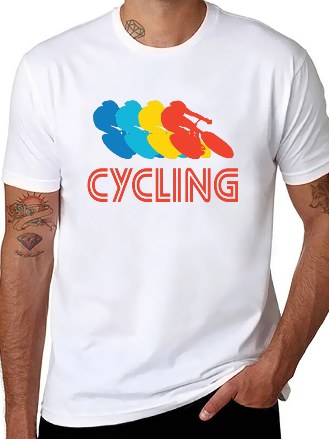 Black Retro Cycling Graphic Tee - Black Cotton T-Shirt view 8