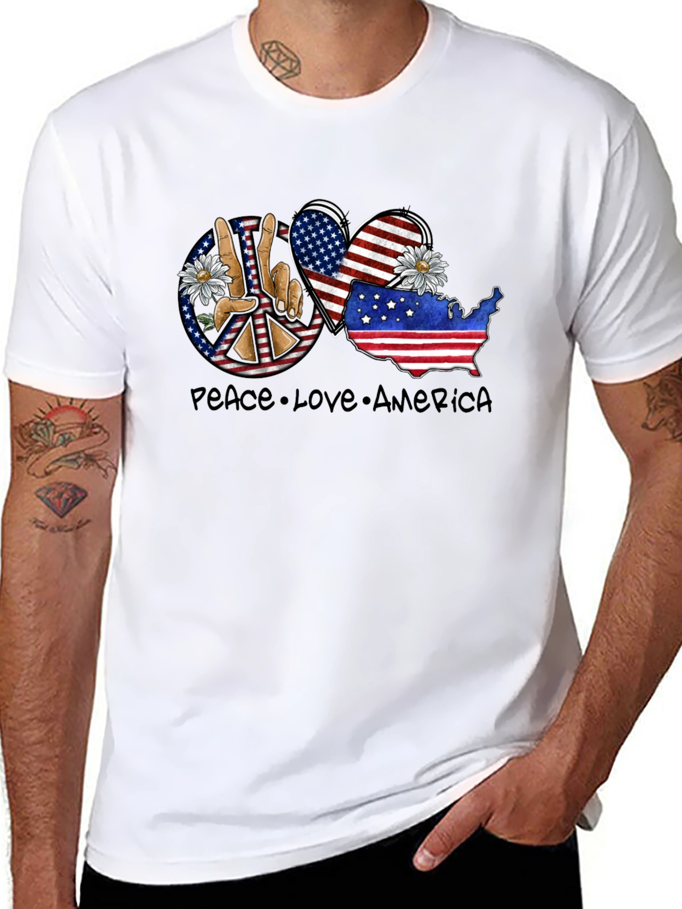 Black Peace Love America Graphic T-Shirt view 8