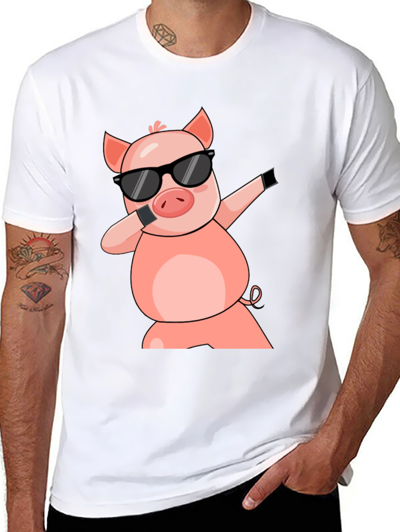 Black Dabbing Pig T-Shirt - Cool Cartoon Graphic Tee view 8