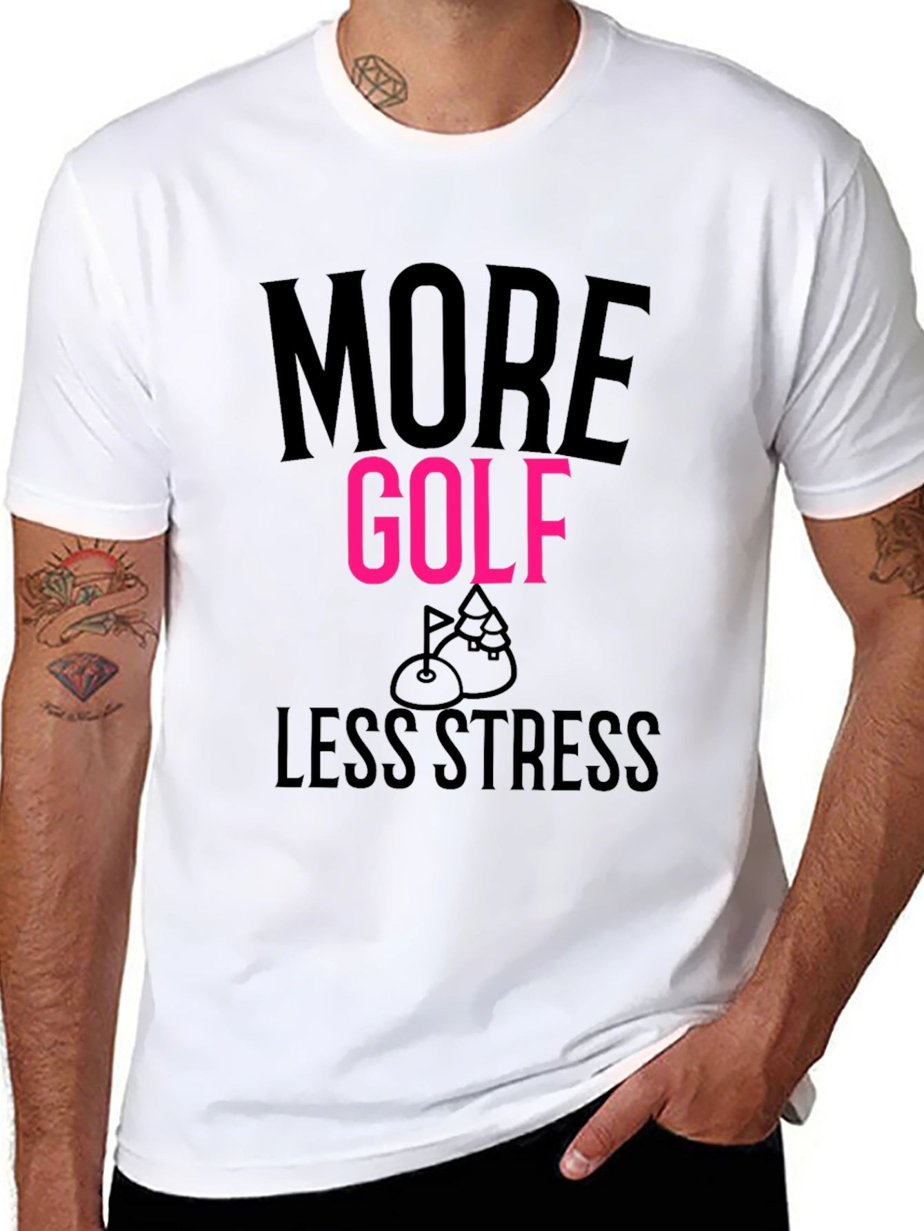 Black More Golf Less Stress T-Shirt view 8