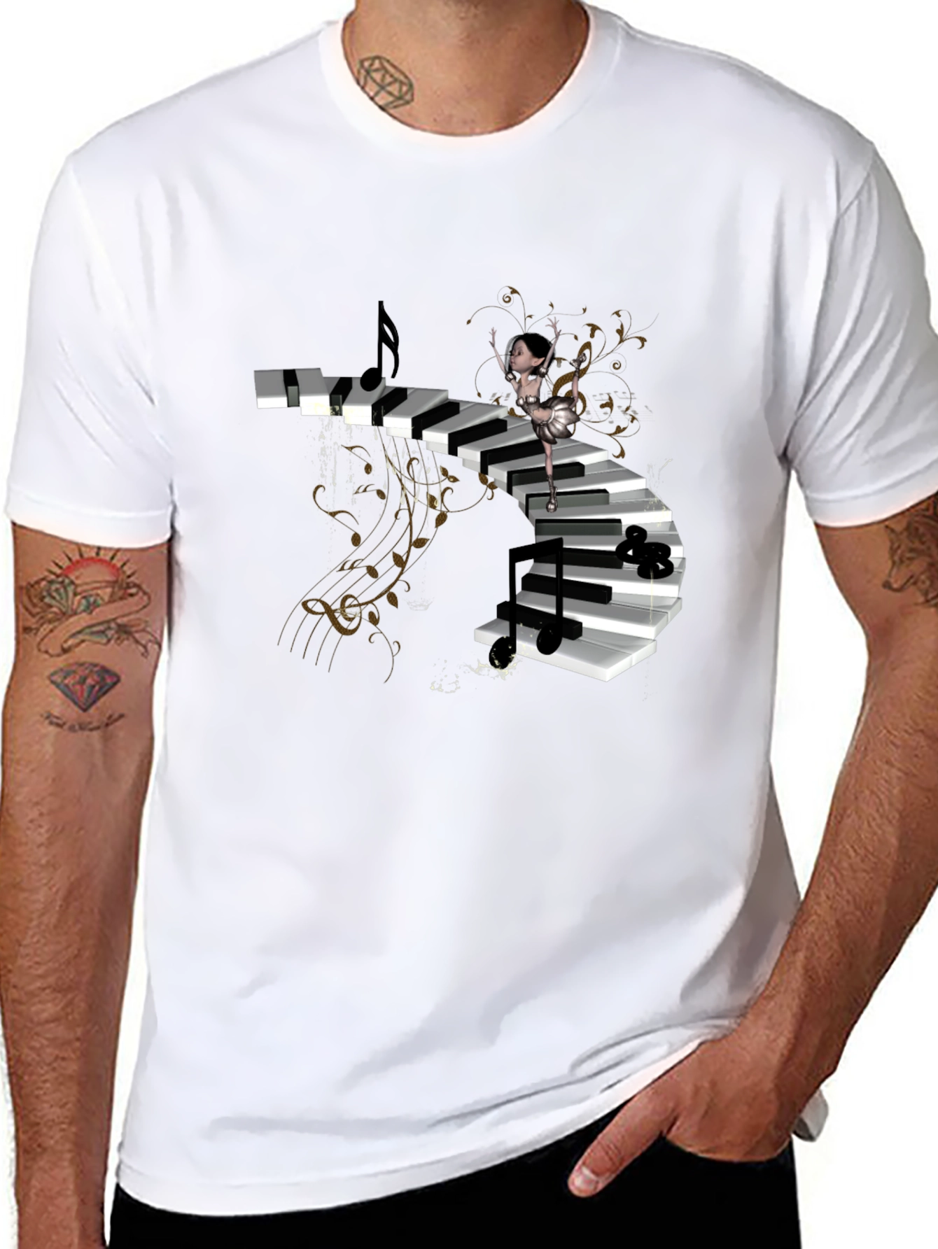 Black Piano Stairway Ballerina Black T-Shirt view 8