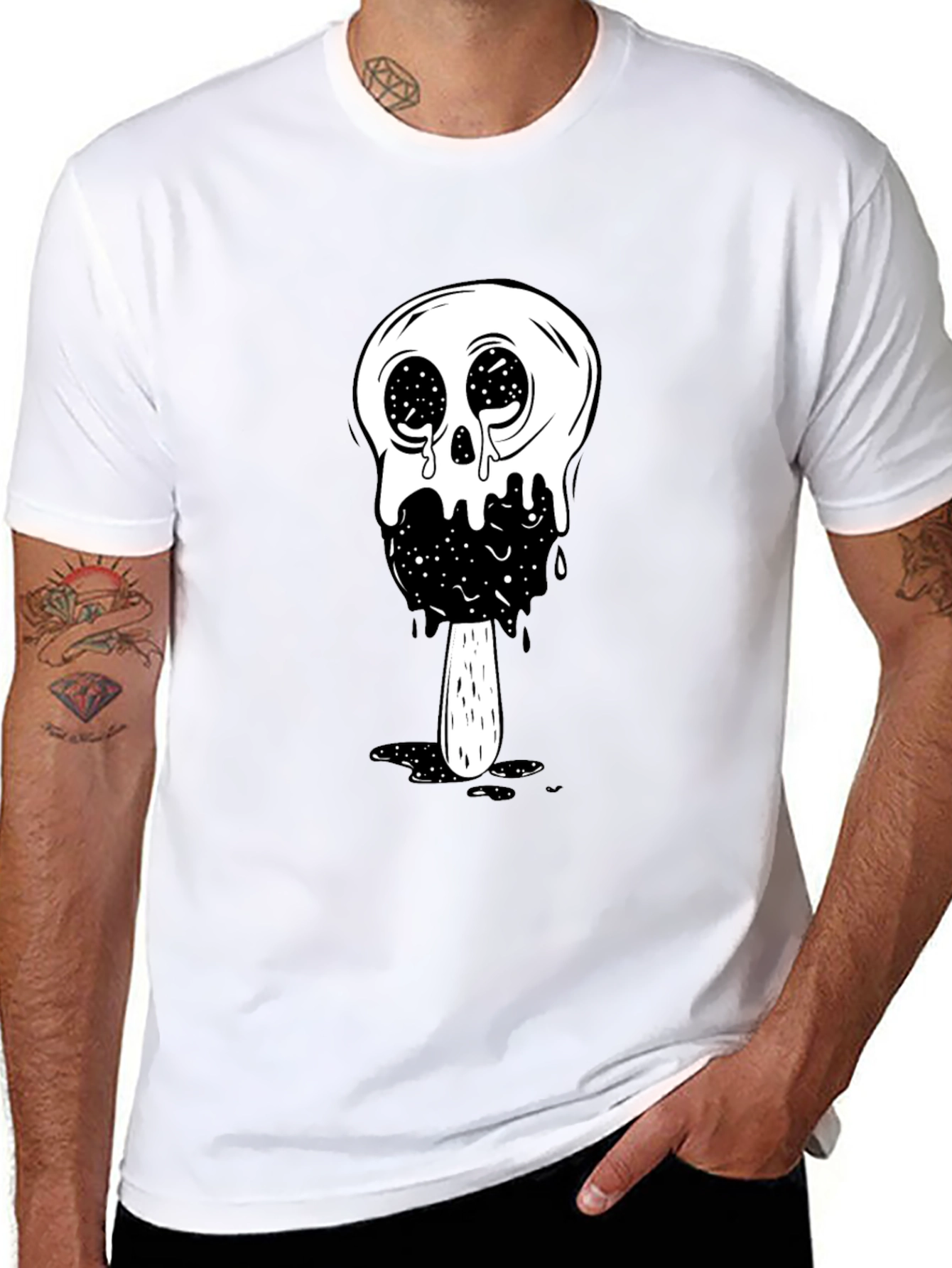 Black Cool Skull Ice Cream Graphic Tee - Black view 8