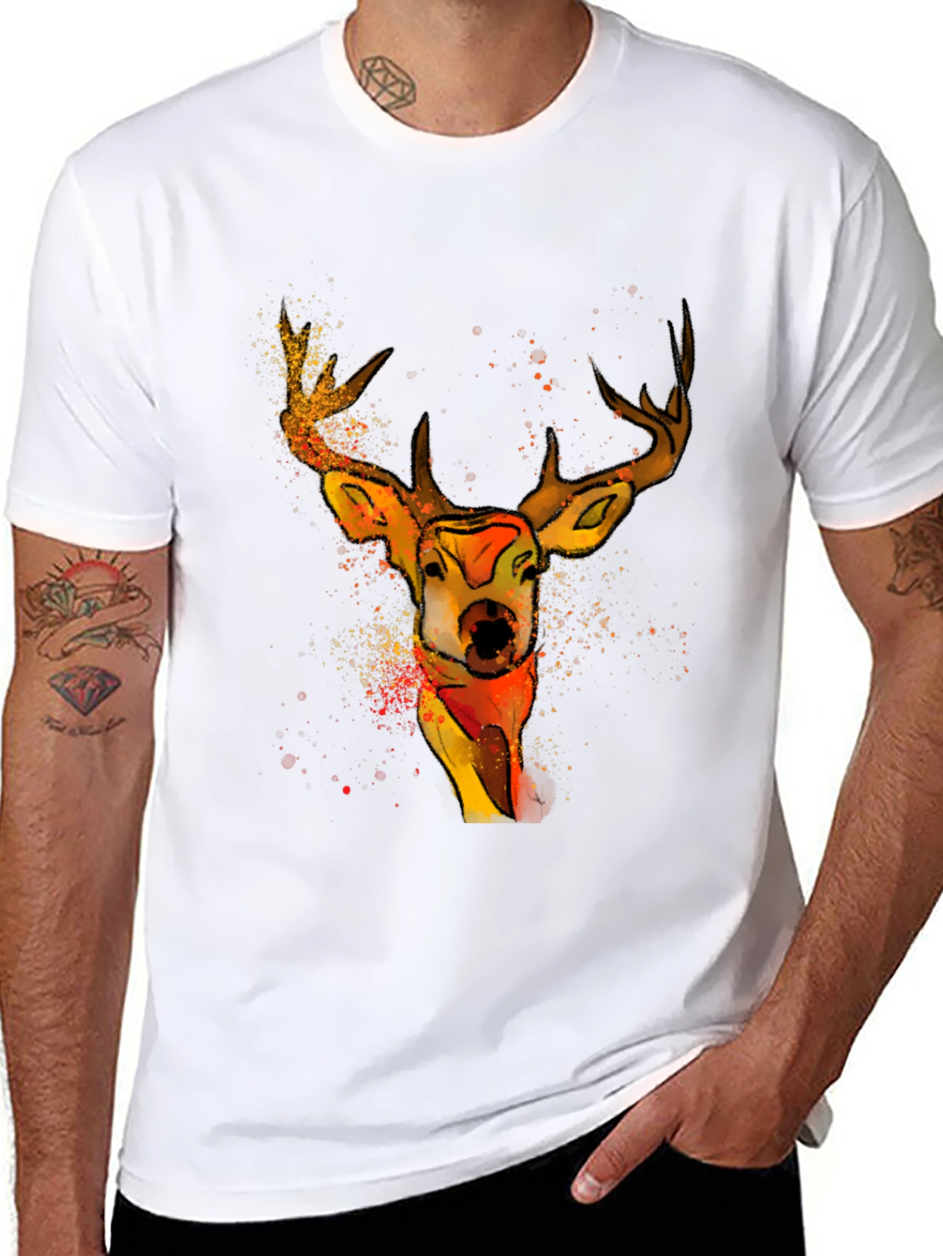 Black Watercolor Deer Graphic T-Shirt - Unique Animal Tee view 8