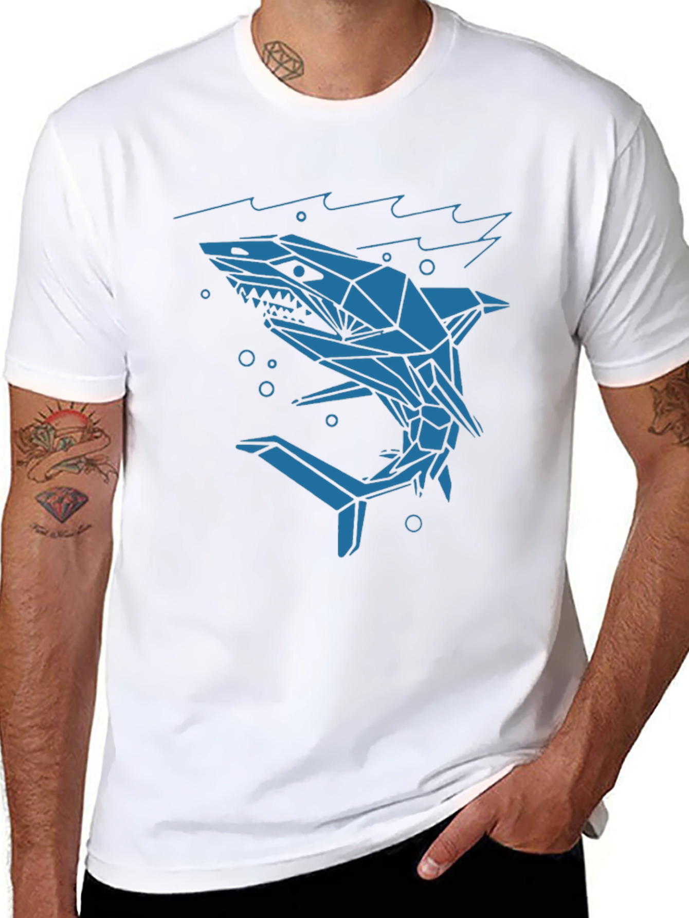 Black Geometric Shark Graphic Tee - Cool Modern Design view 8