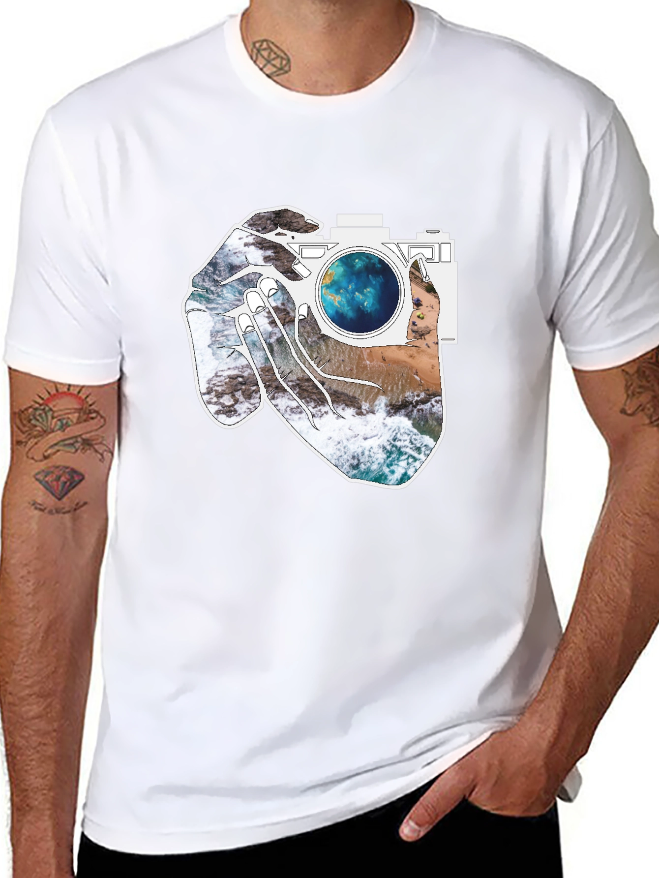 Black Camera Beach Scene Graphic Tee - Black view 8