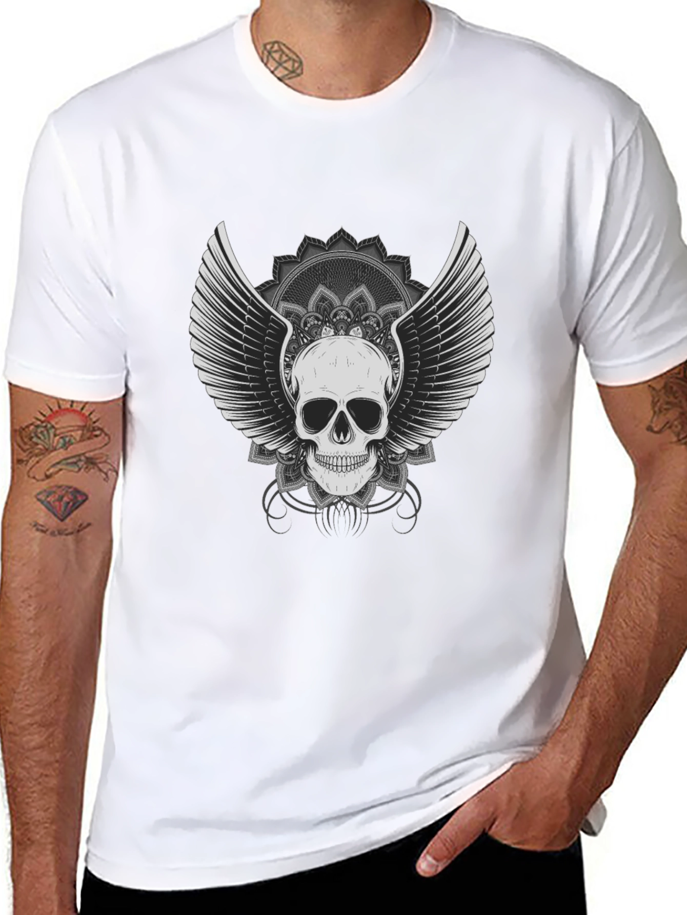 Black Skull Winged T-Shirt - Mens Black Graphic Tee view 8