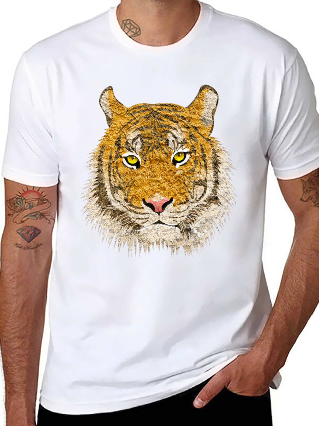 Black Tiger Face Graphic Print Black T-Shirt view 8