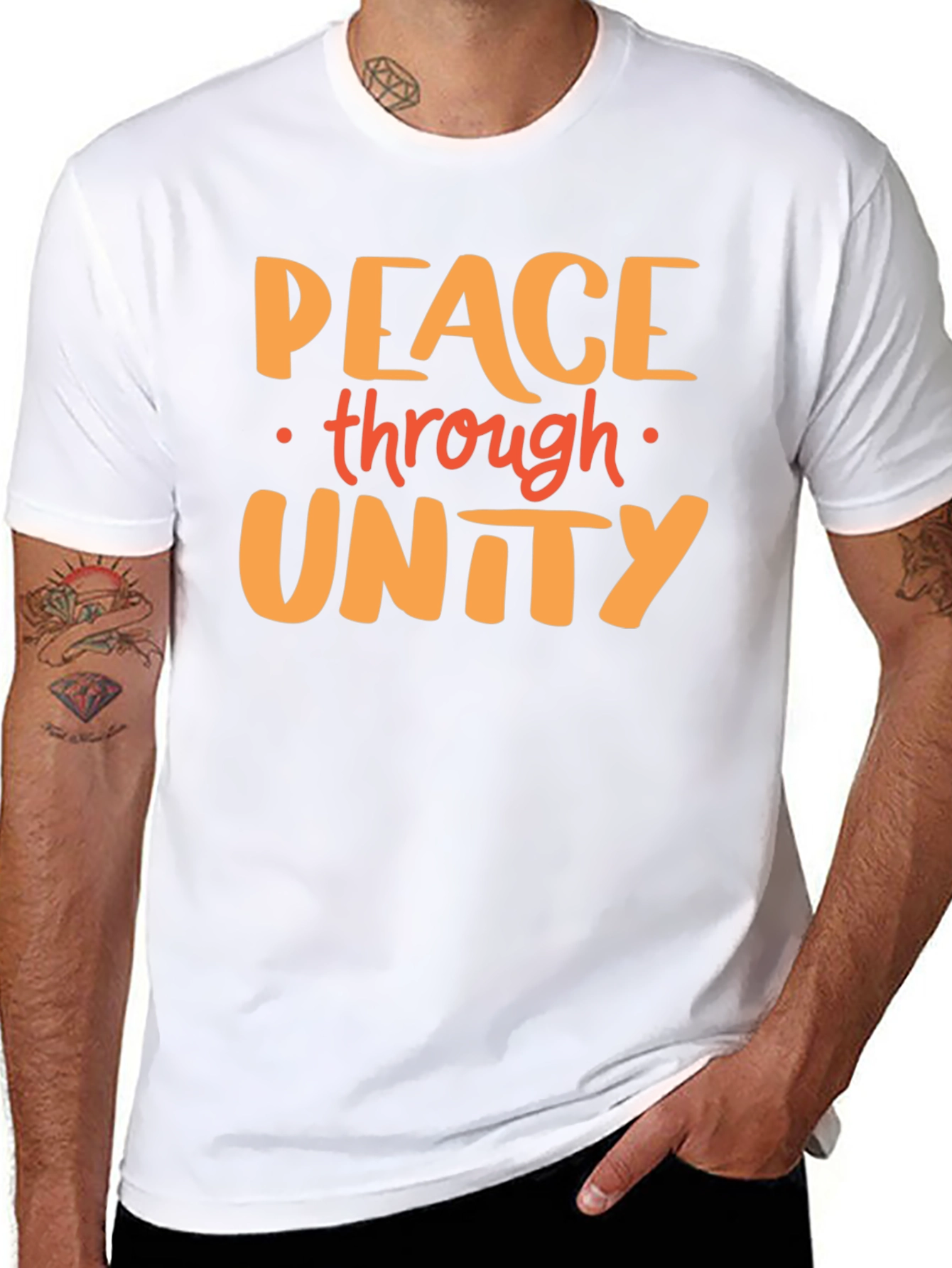 Black Peace Through Unity Graphic Tee - Black view 8