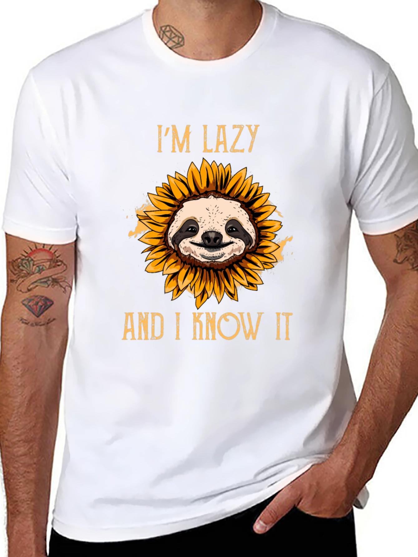 Black Lazy Sloth Sunflower T-Shirt view 8