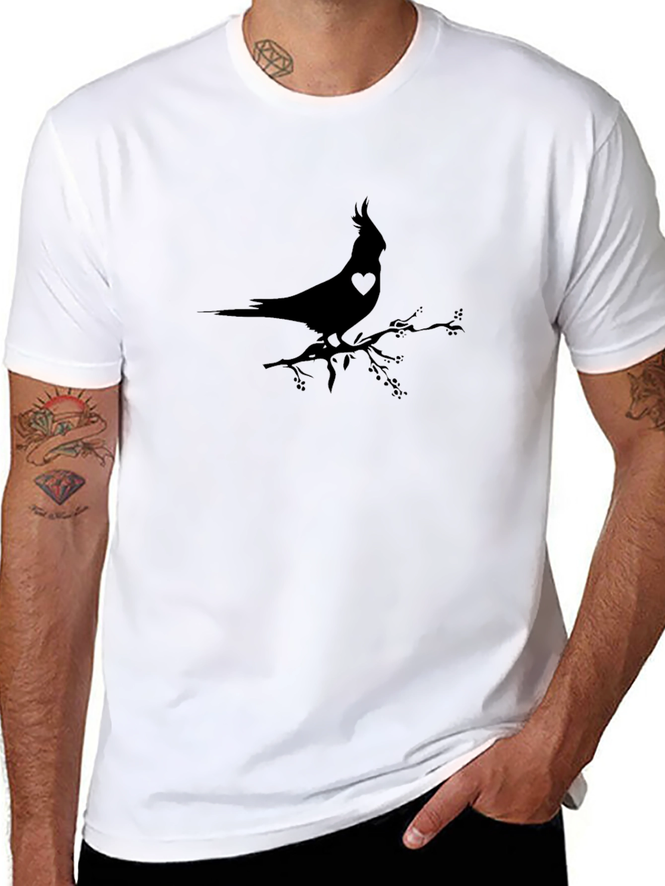 Black Cardinal Bird Heart T-Shirt - Black view 8