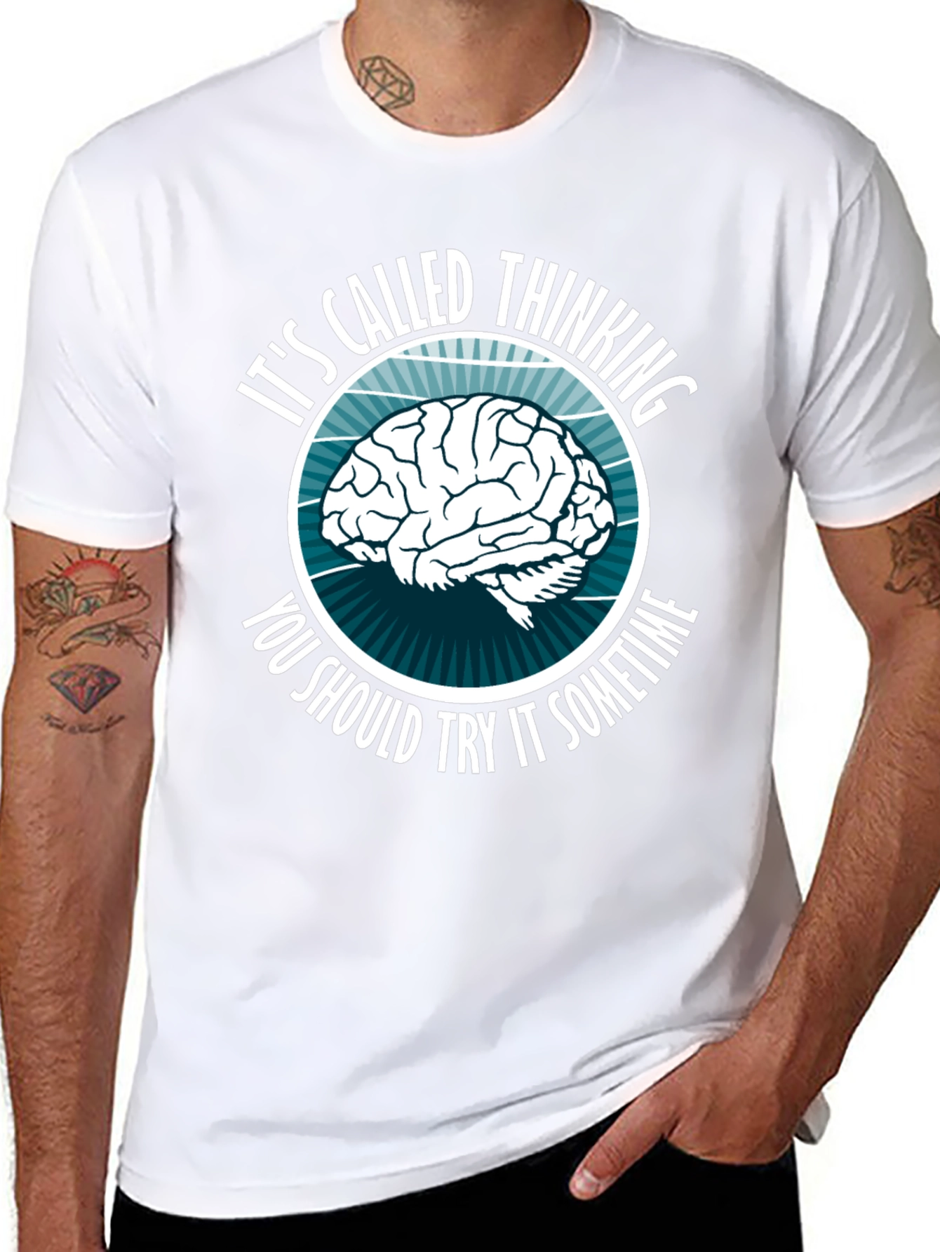 Black Thinking Brain Graphic T-Shirt - Novelty Slogan Tee view 8