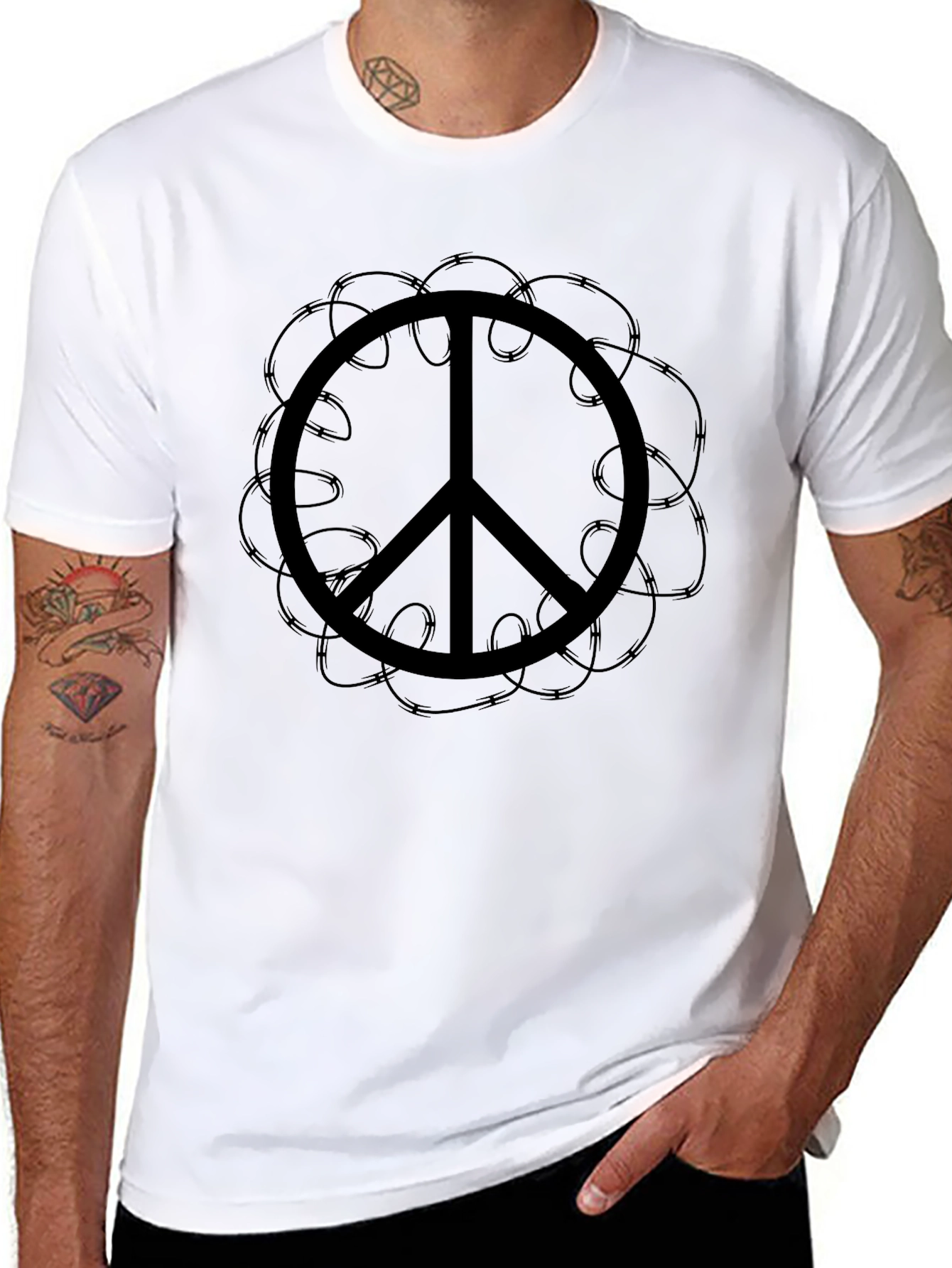 Black Peace Symbol Graphic Tee - Black Casual Shirt view 8