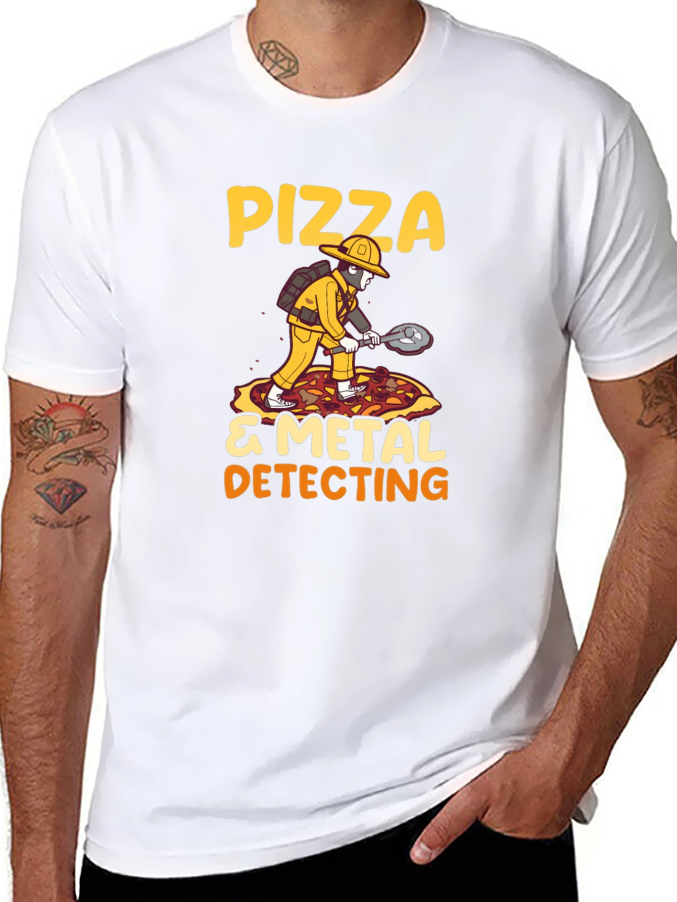 Black Pizza & Metal Detecting T-Shirt view 8