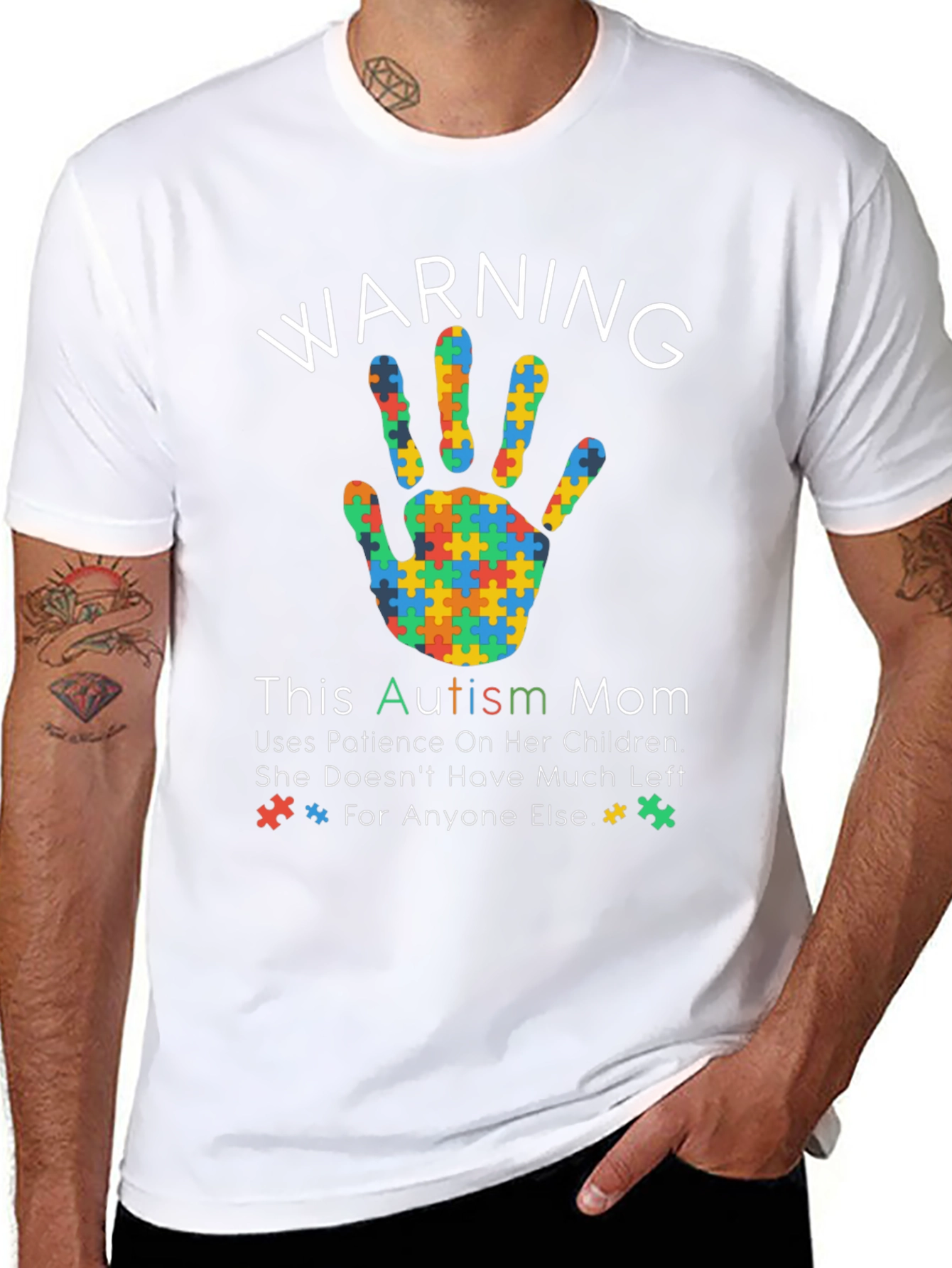 Black Autism Mom Warning T-Shirt view 8