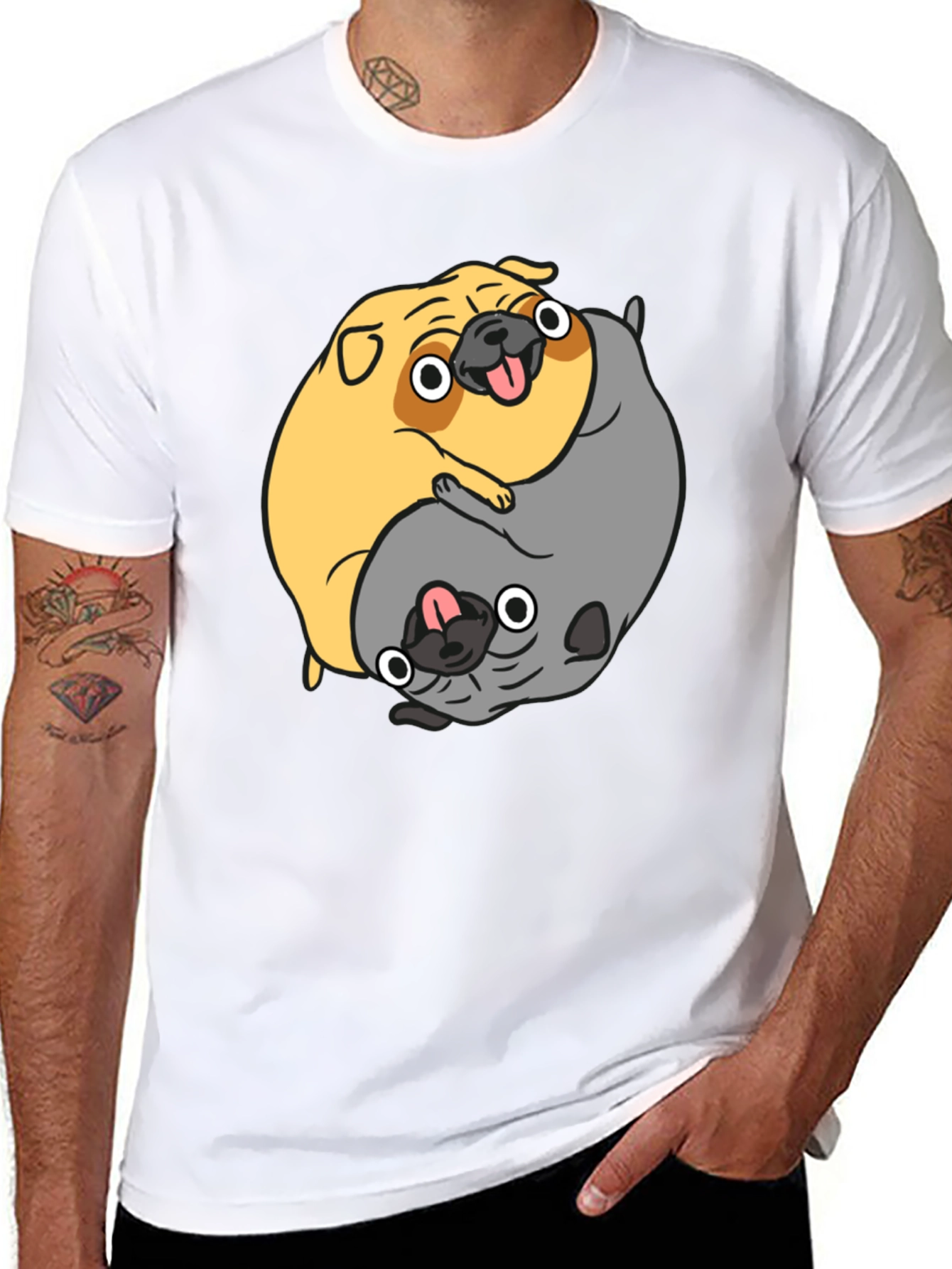 Black Yin Yang Pugs Graphic T-Shirt view 8