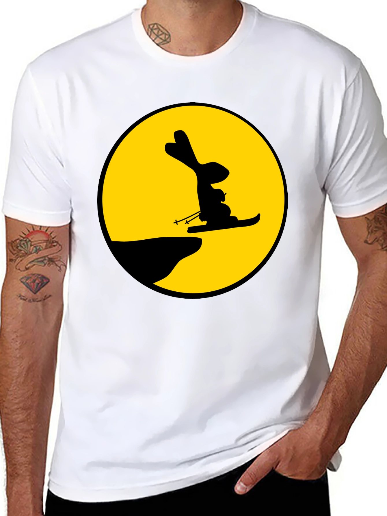 Black Skiing Rabbit Graphic Tee - Black view 8