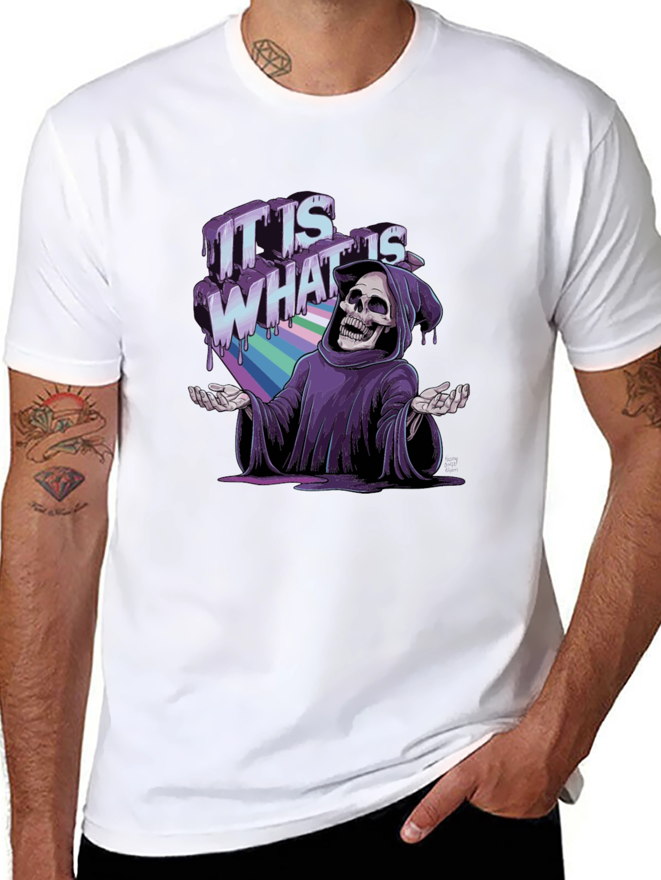 Black Grim Reaper Rainbow Drip T-Shirt - "It Is What It Is" view 8