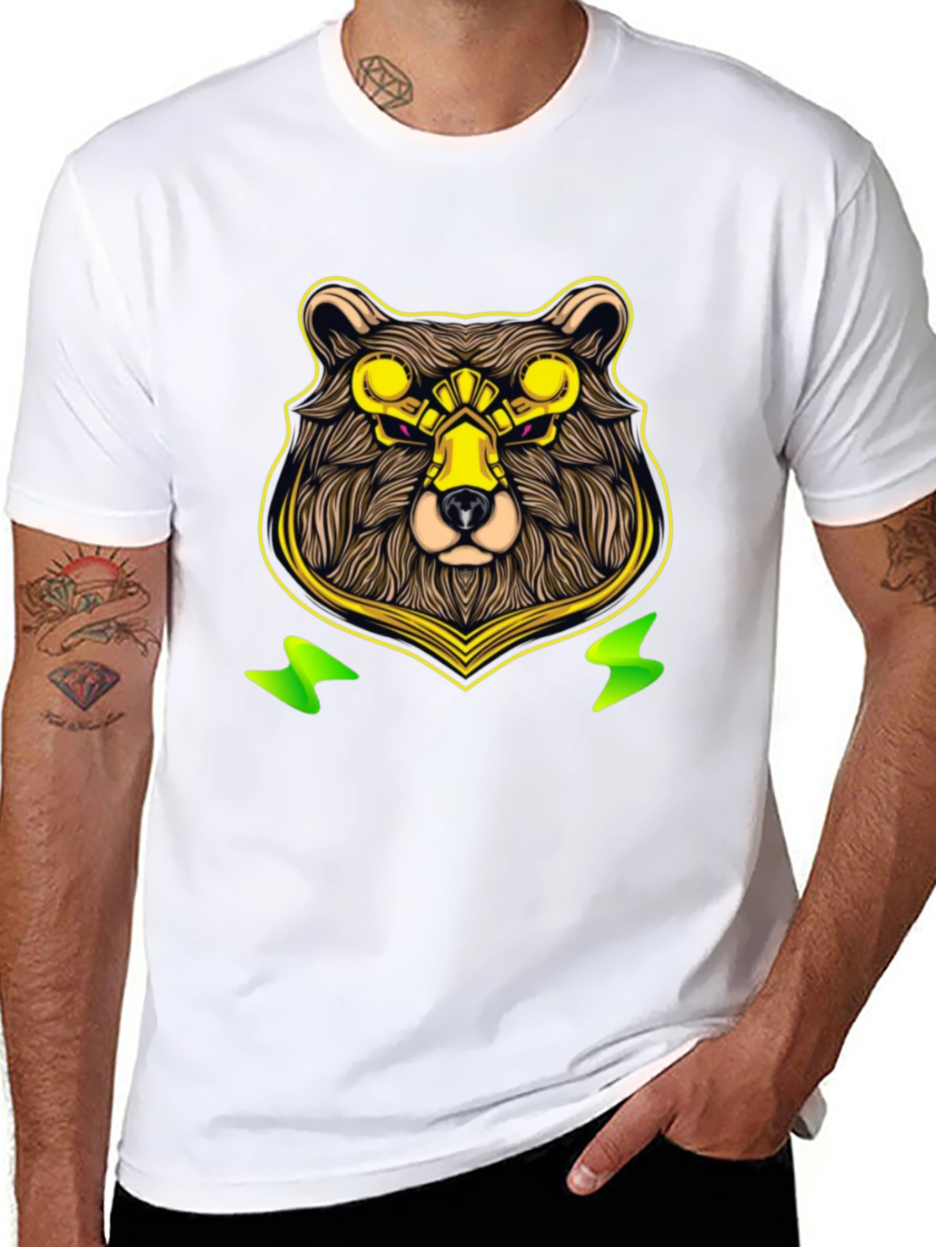 Black Cyber Bear Graphic Tee - Cool Animal Print view 8