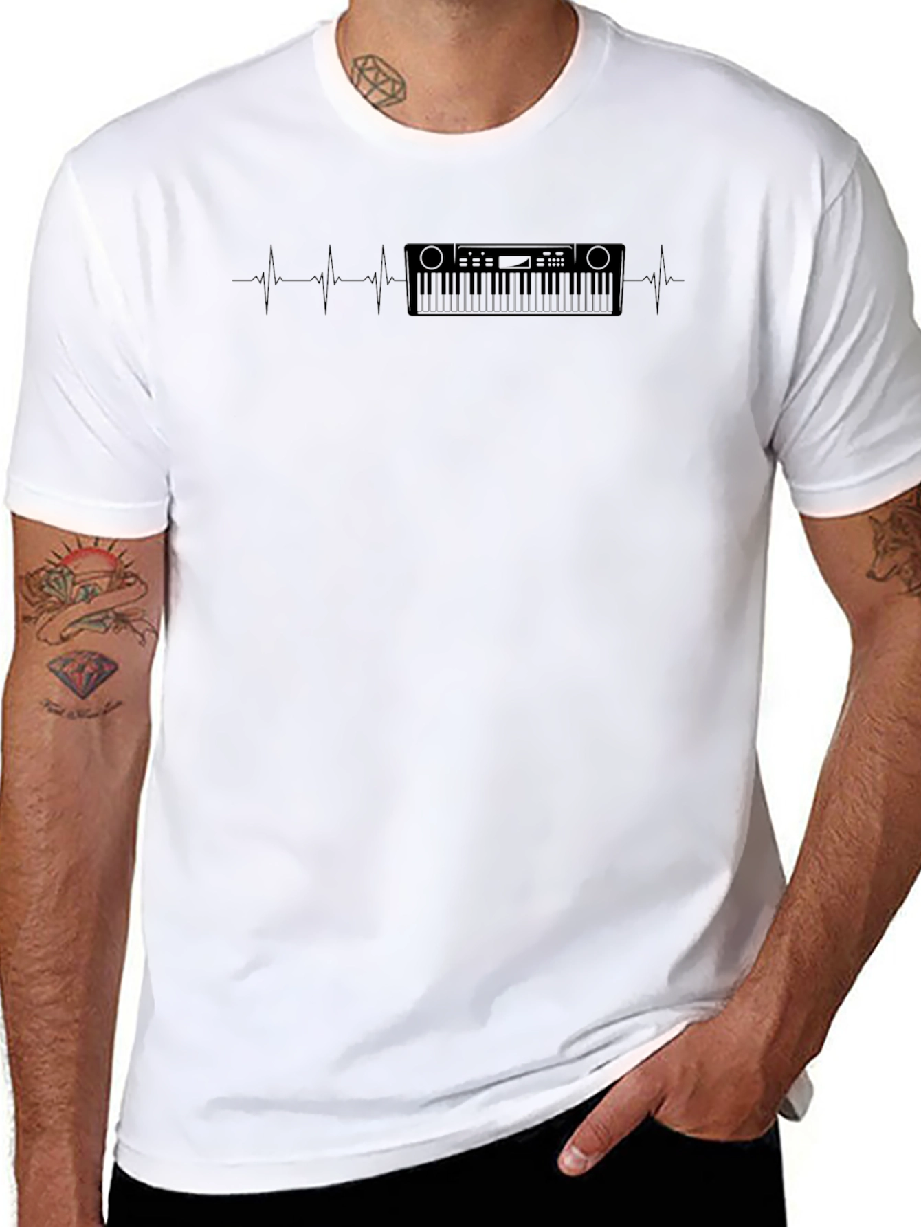 Black Keyboard Heartbeat T-Shirt - Music Lover Tee view 8