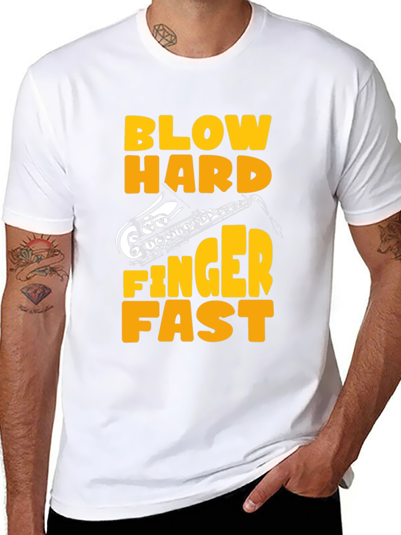 Black Blow Hard Finger Fast Saxophone Graphic Tee view 8