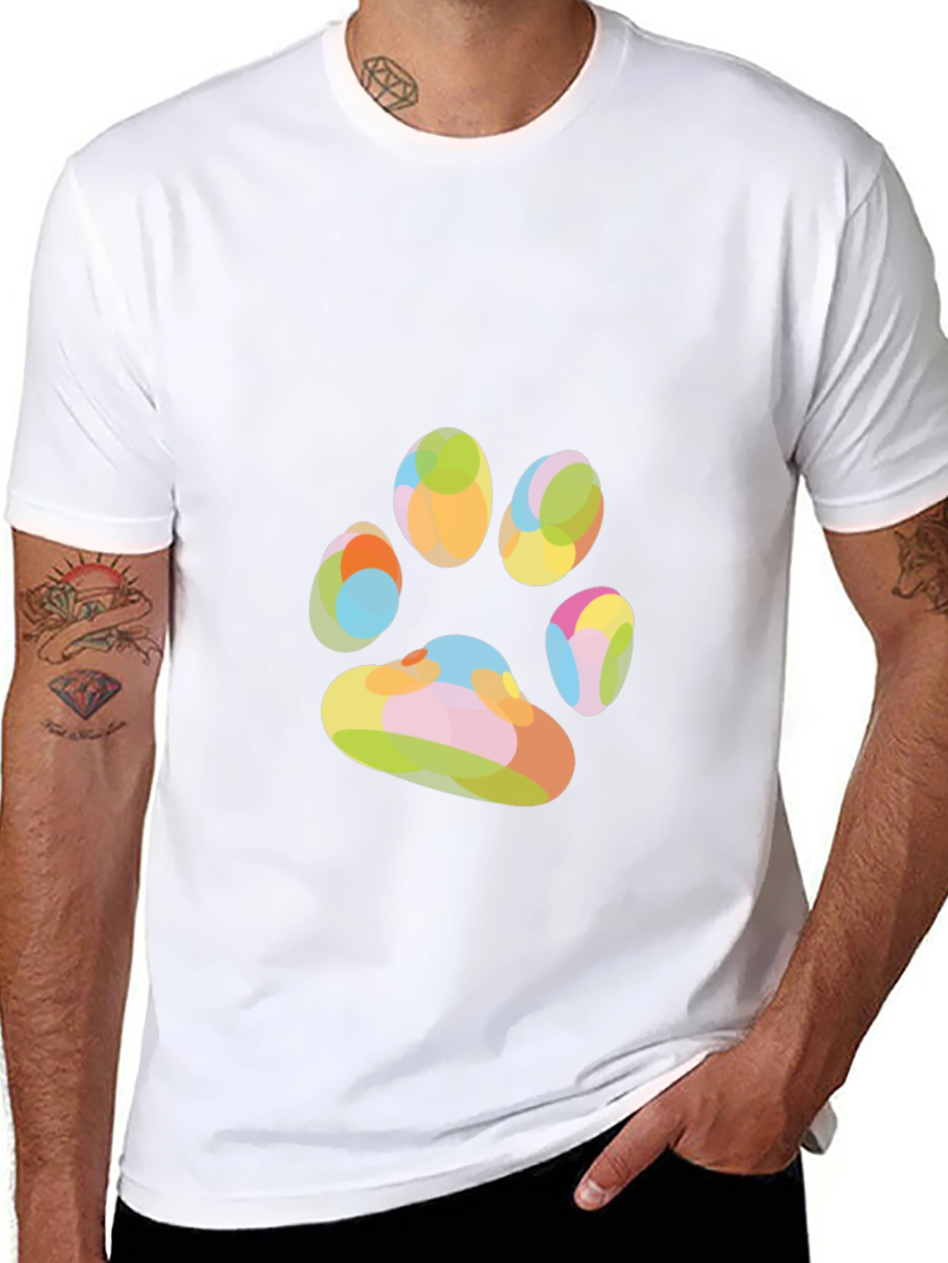 Black Colorful Paw Print Graphic T-Shirt view 8