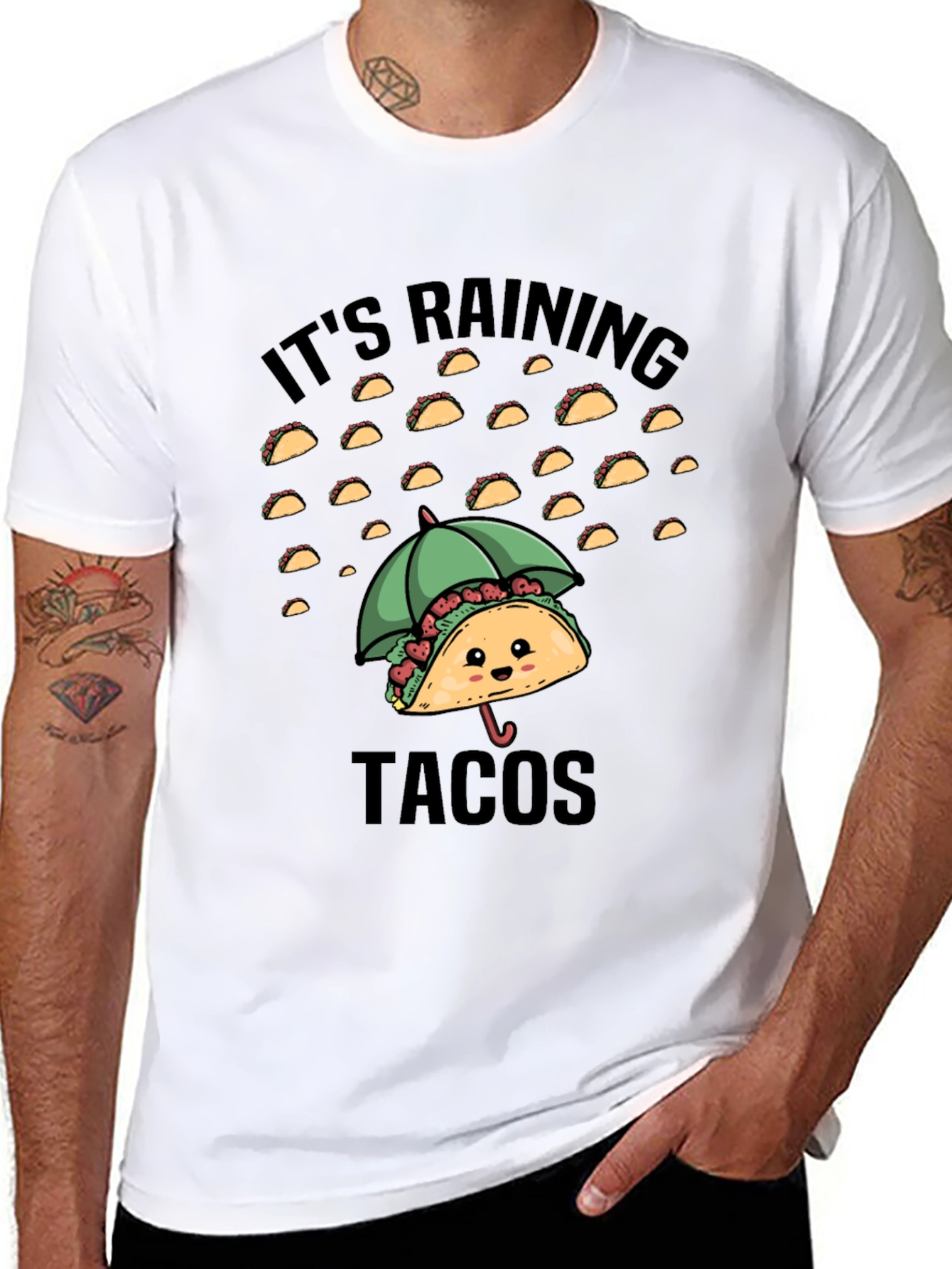 Black It's Raining Tacos Graphic Tee - Funny Foodie Shirt view 8