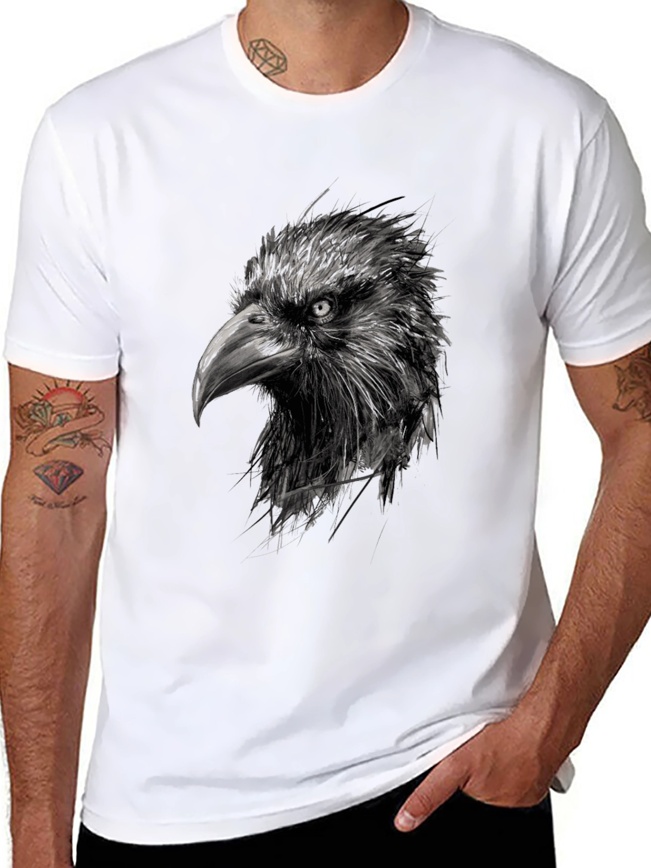 Black Raven Head Graphic Black T-Shirt view 8