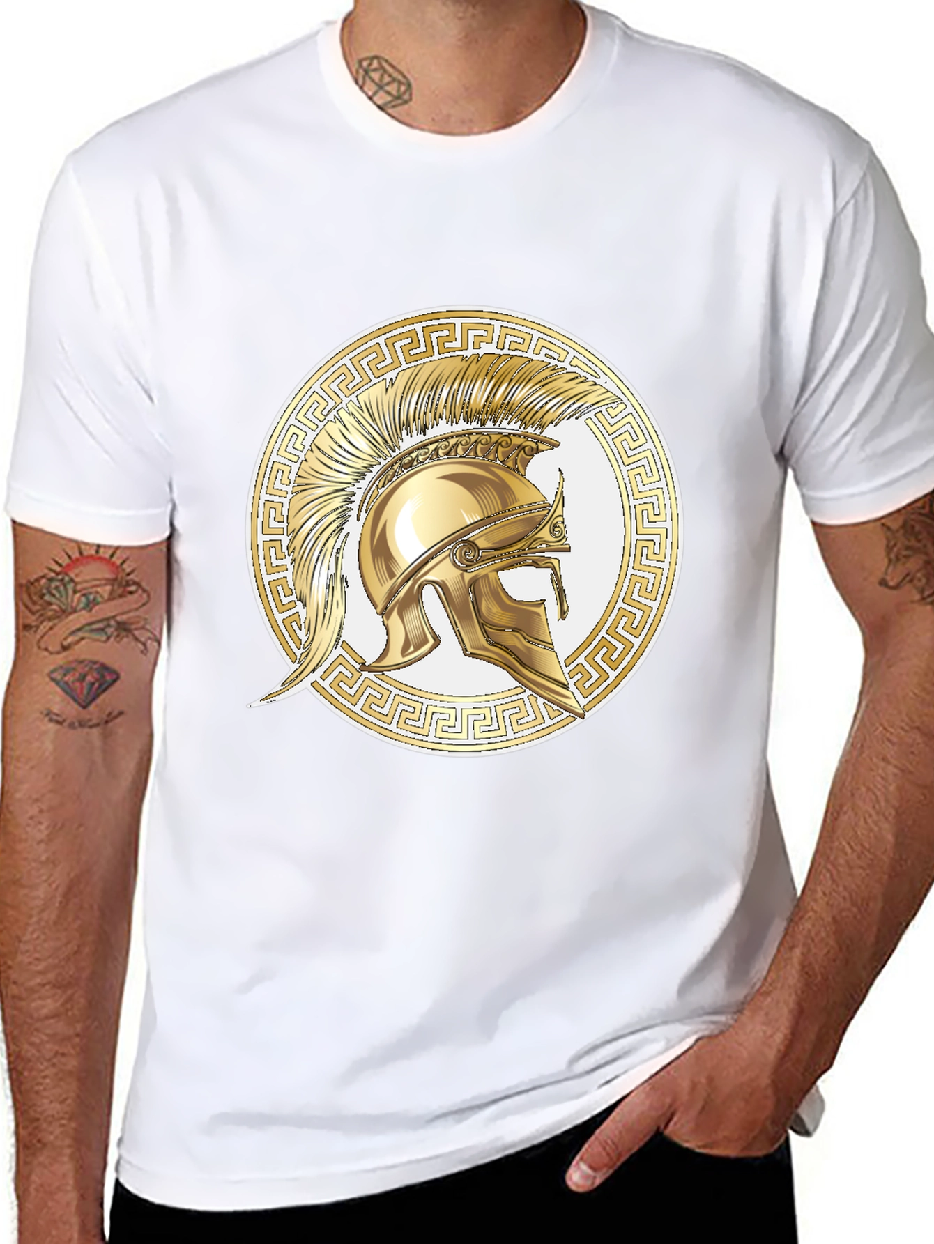 Black Spartan Helmet Graphic Tee - Gold Design view 8