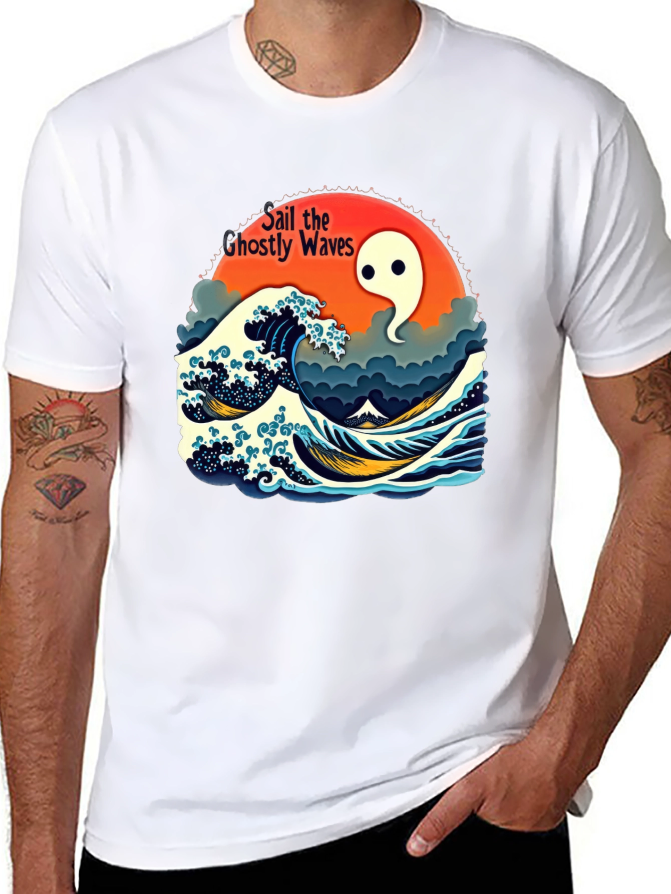Black Ghostly Waves Graphic T-Shirt - Unisex view 8