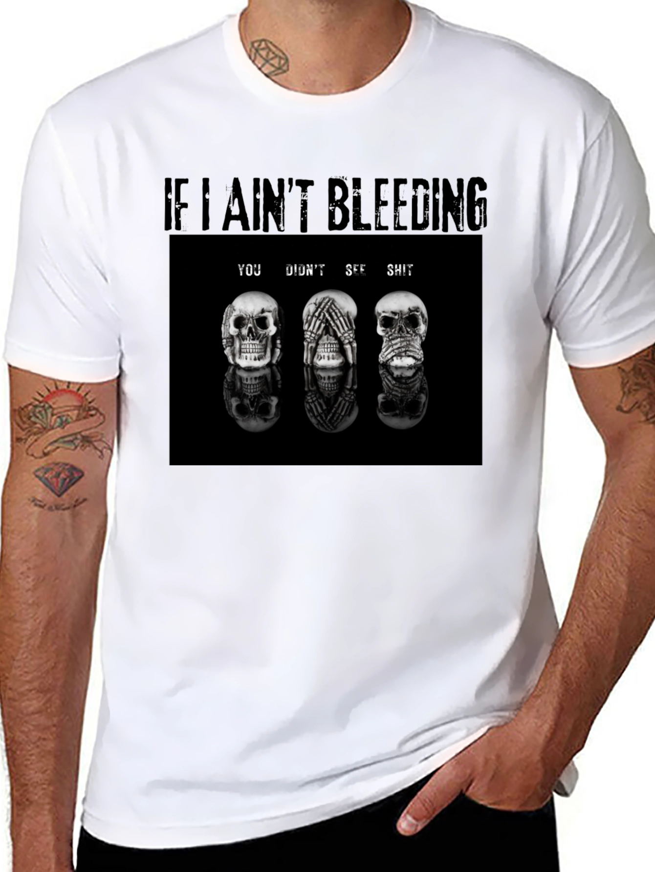 Black If I Ain't Bleeding T-Shirt Skull Graphic Tee view 8
