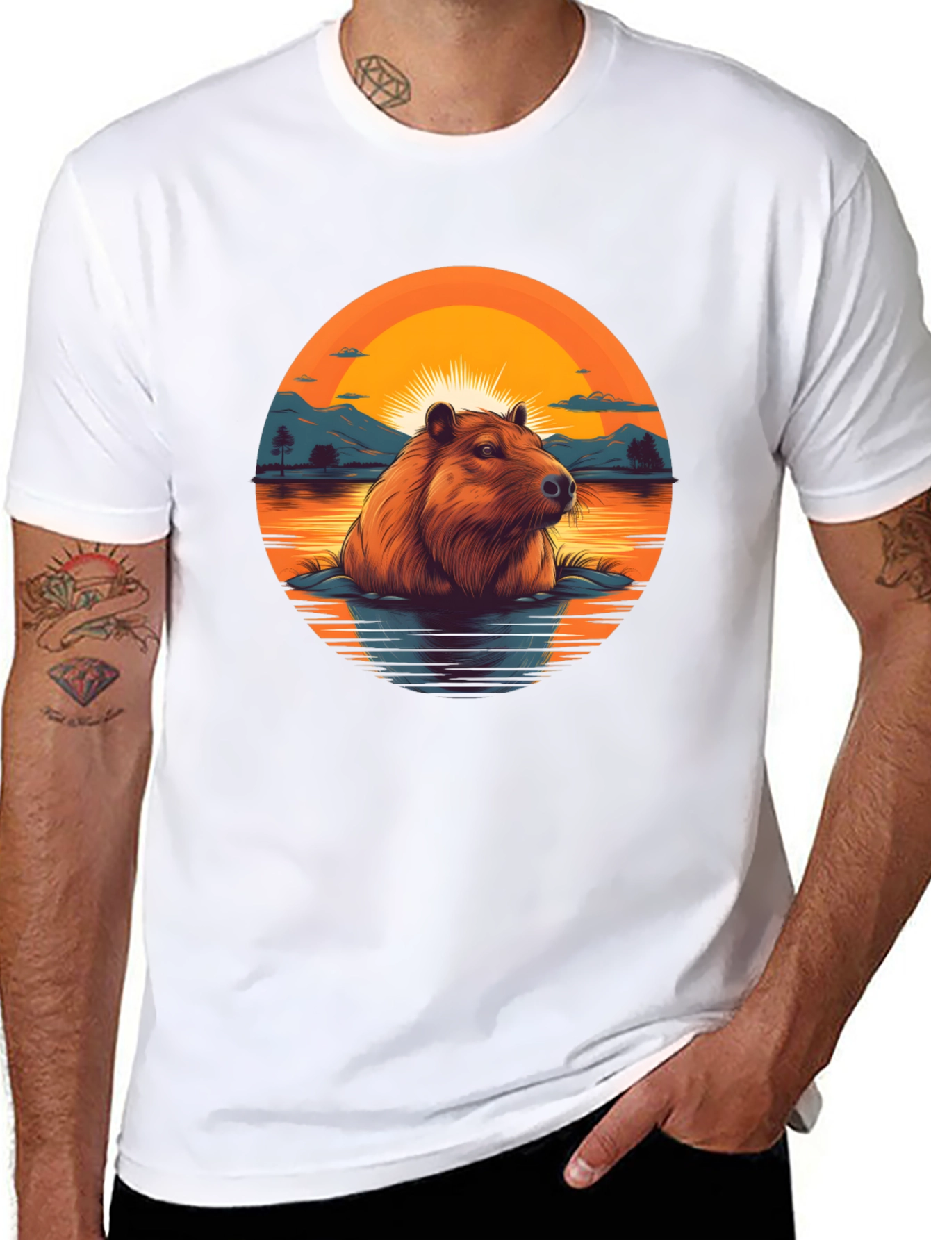 Black Capybara Sunset Graphic Tee - Unique Design view 8