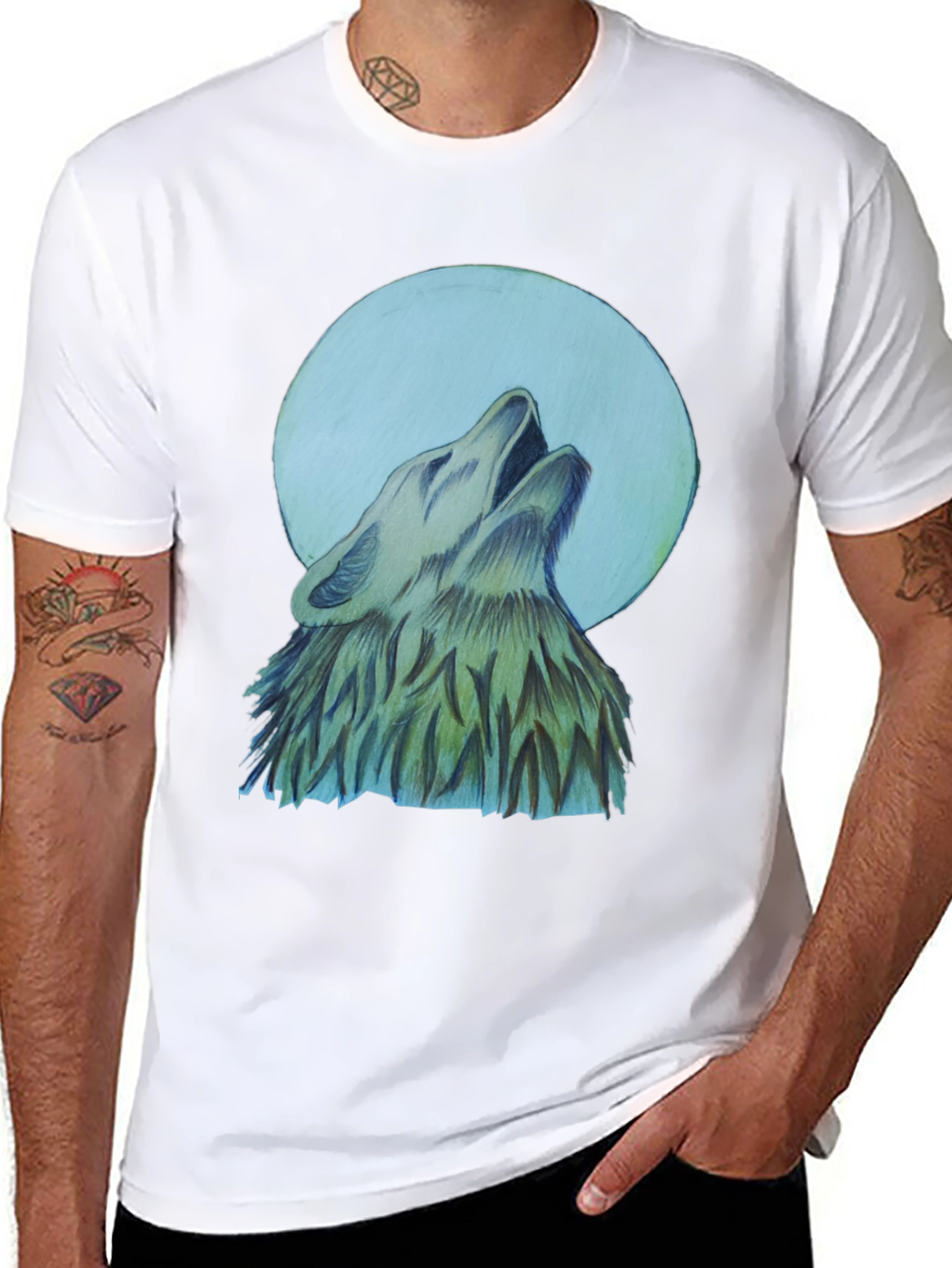 Black Wolf Howling at Moon Graphic T-Shirt view 8