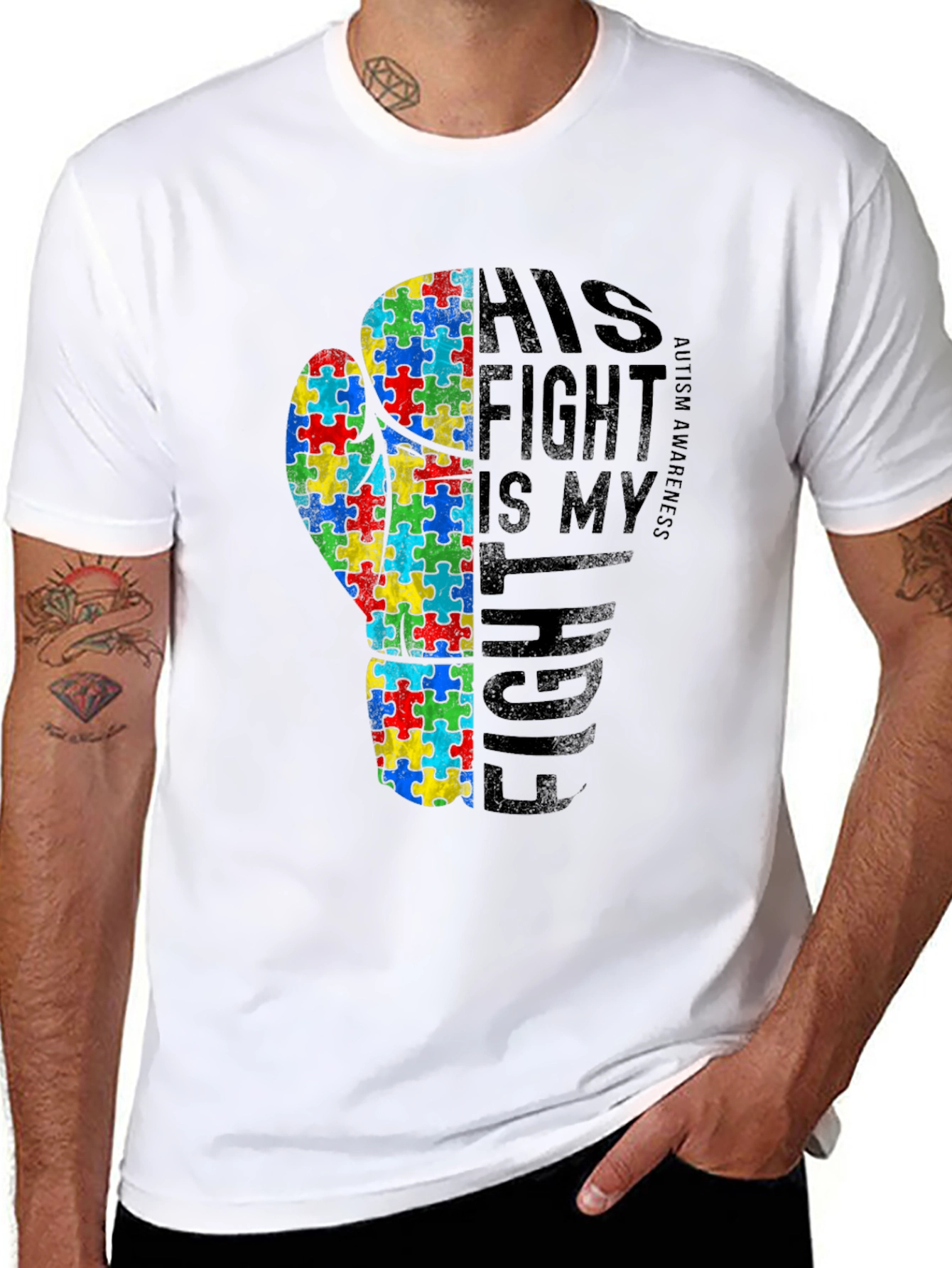 Black Autism Awareness Fight T-Shirt view 8