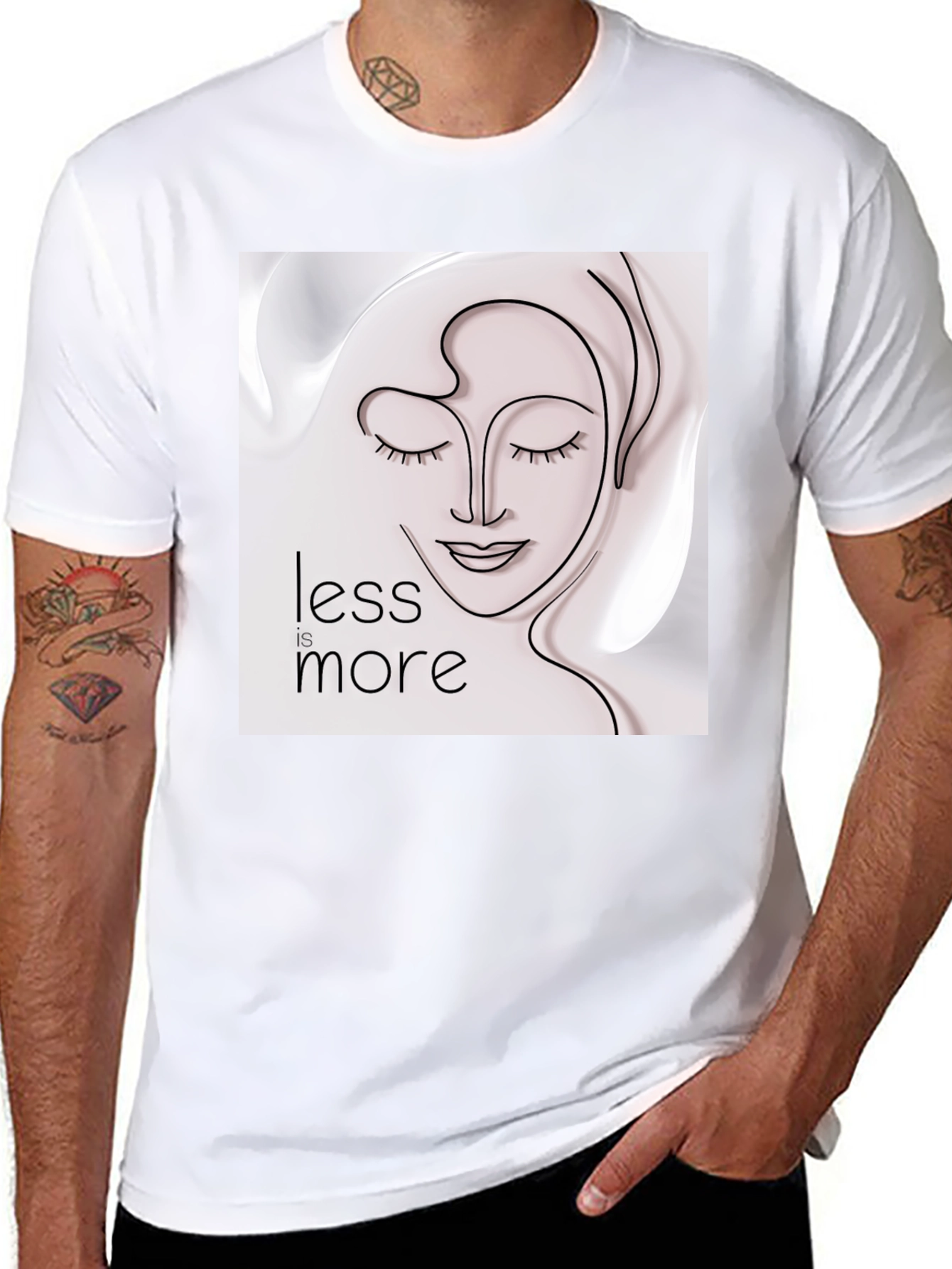 Black Minimalist Face Line Art T-Shirt - Less is More view 8