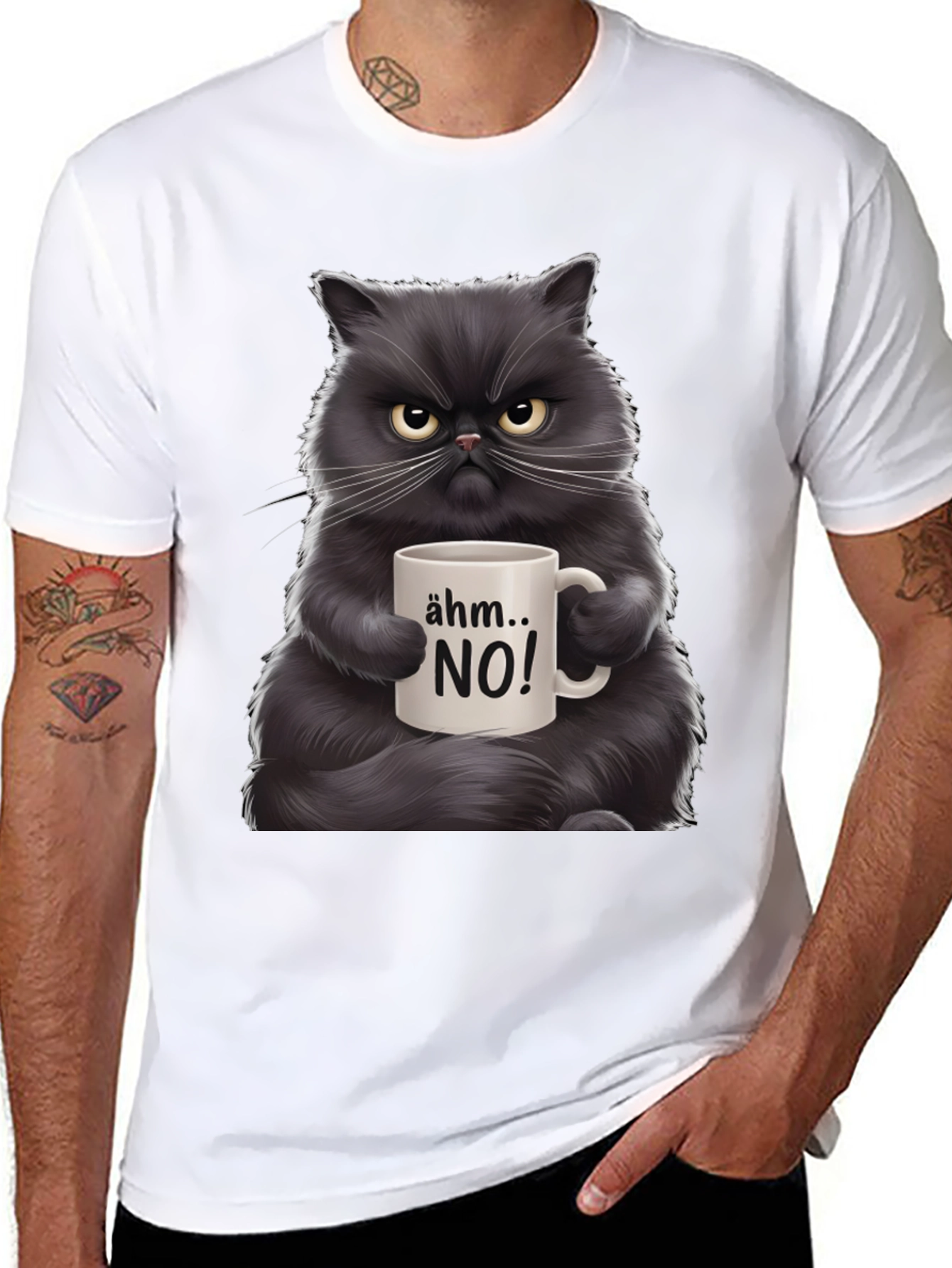 Black Grumpy Cat Coffee T-Shirt - "Ähm... NO!" view 8