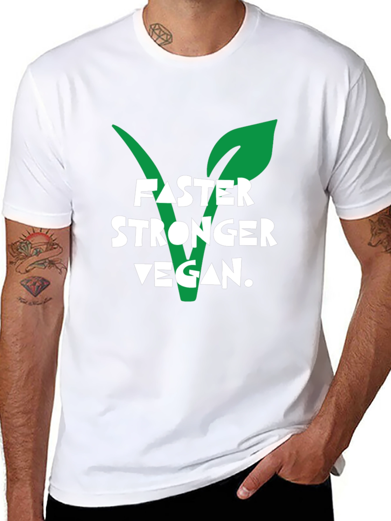 Black Vegan Strength T-Shirt - Faster Stronger Vegan Design view 8