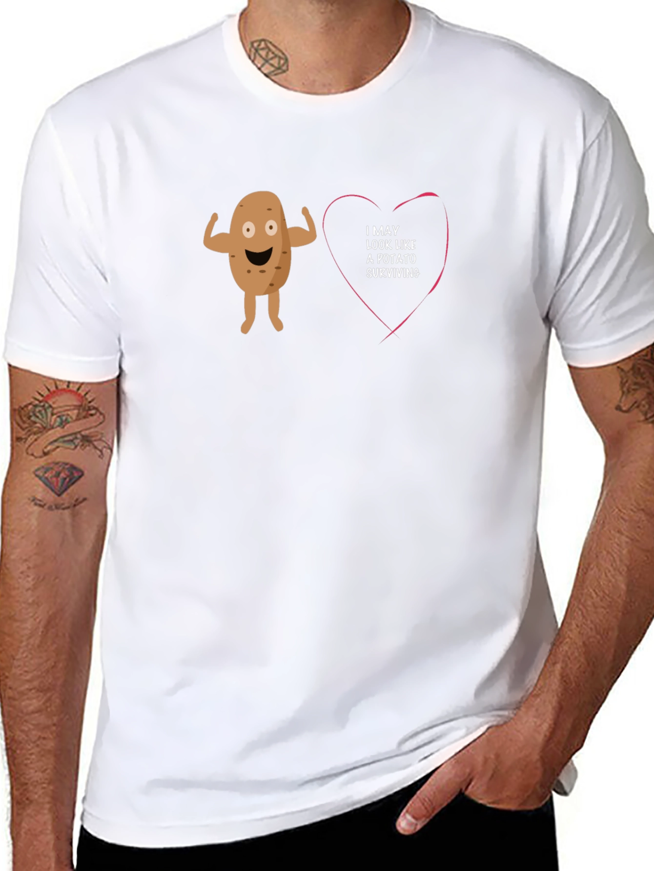 Black Funny Potato Surviving Heart T-Shirt - Novelty Graphic Tee view 8