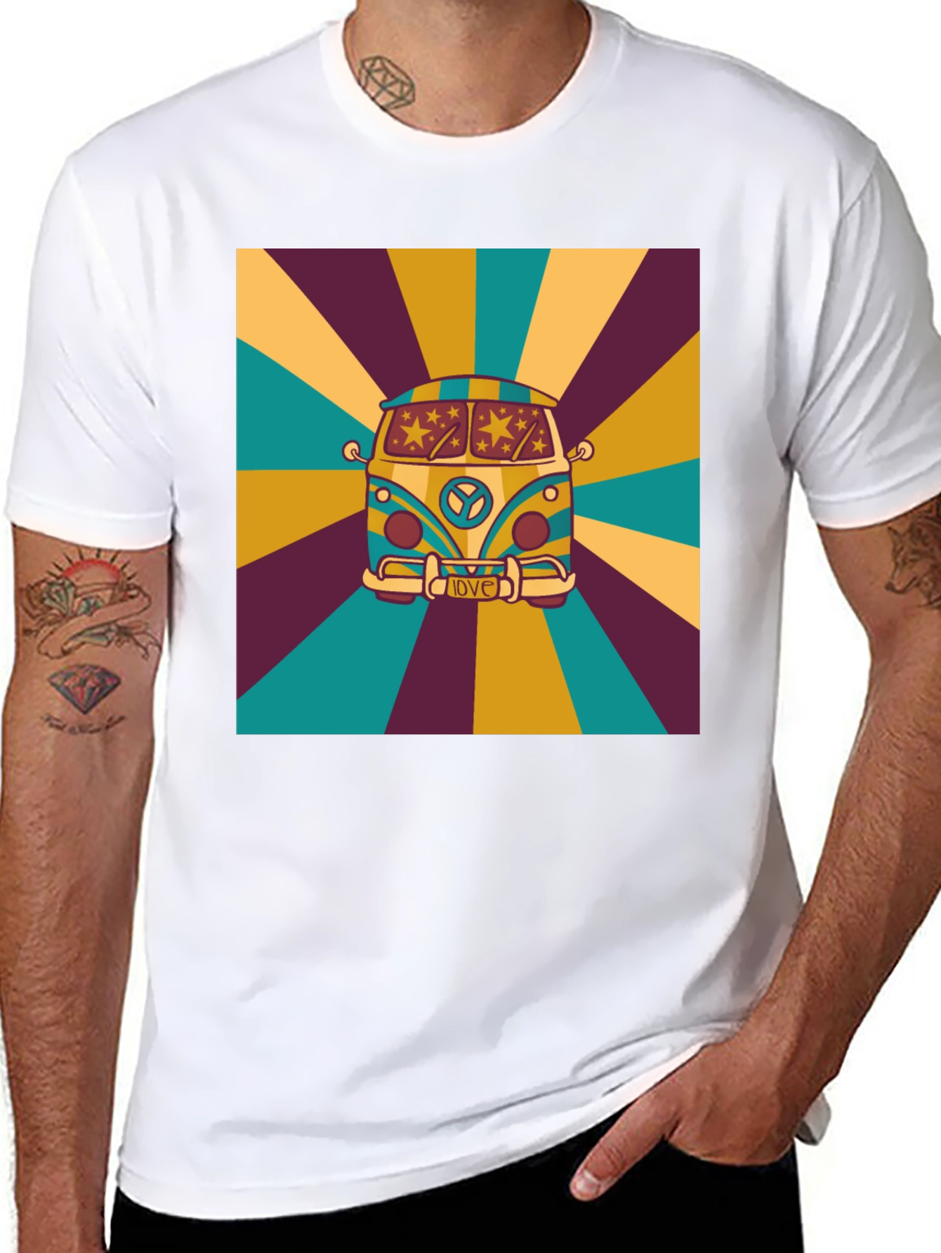 Black Retro Van Graphic Tee - Peace & Love Vibes view 8