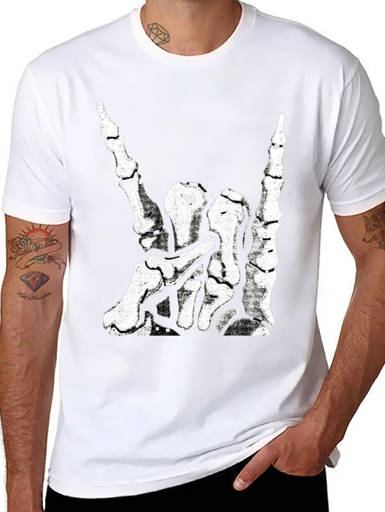 Black Rock On Skeleton Hand Graphic Tee view 8