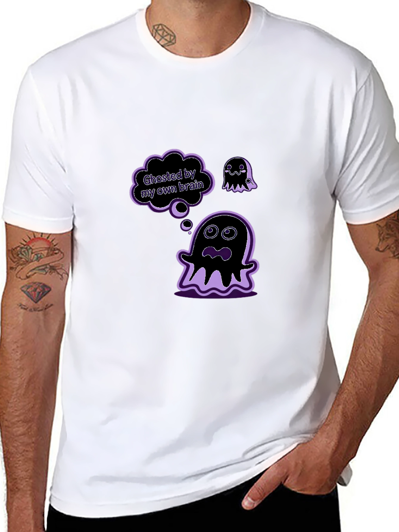 Black Ghosted by My Own Brain Graphic T-Shirt view 8