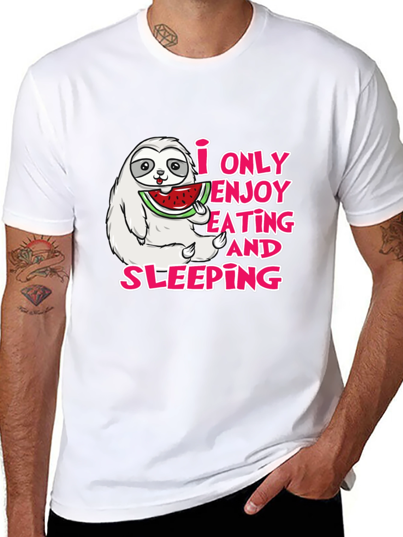 Black Sloth Eating Watermelon Graphic Tee - Enjoy Eating and Sleeping view 8