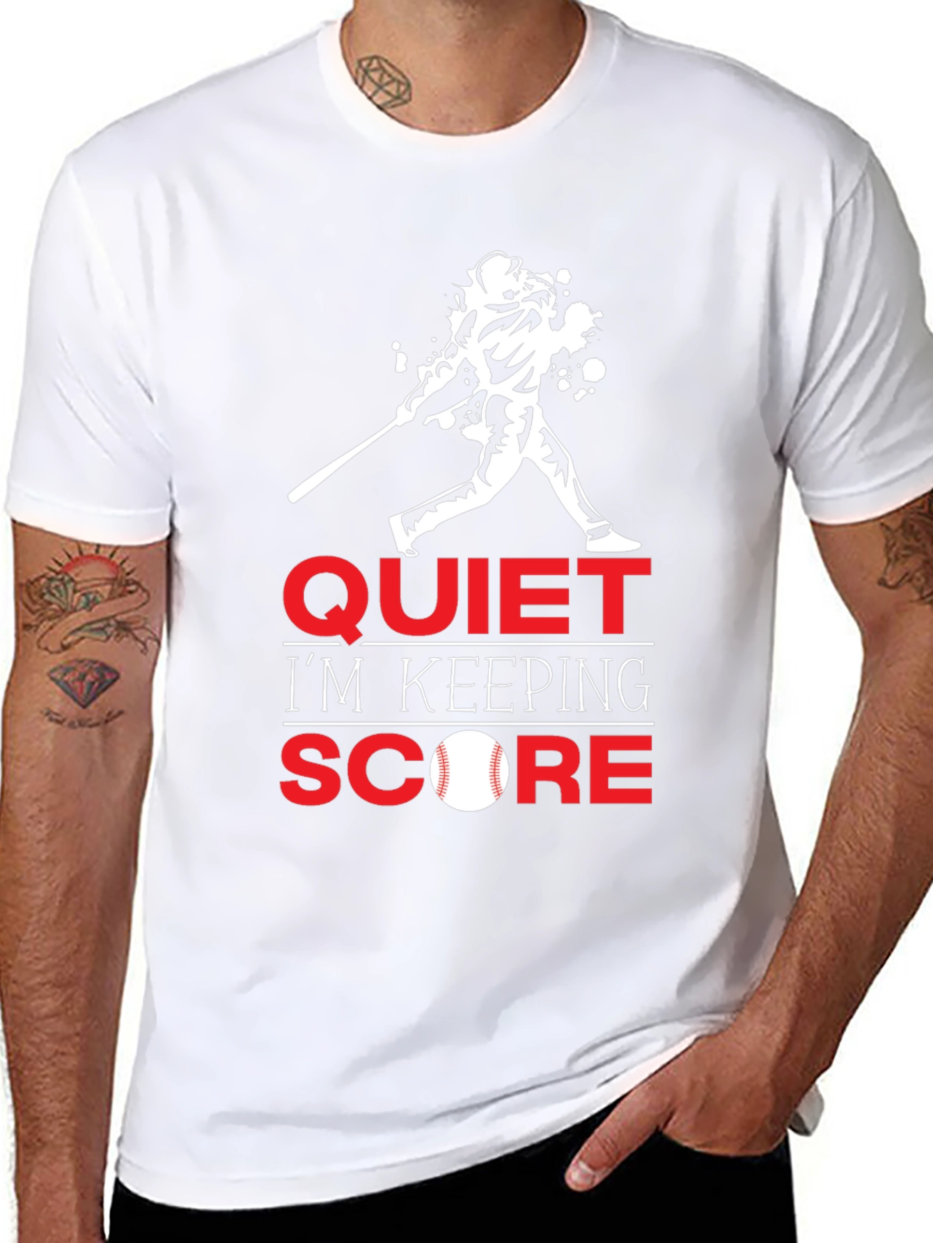 Black Quiet I'm Keeping Score Baseball T-Shirt view 8