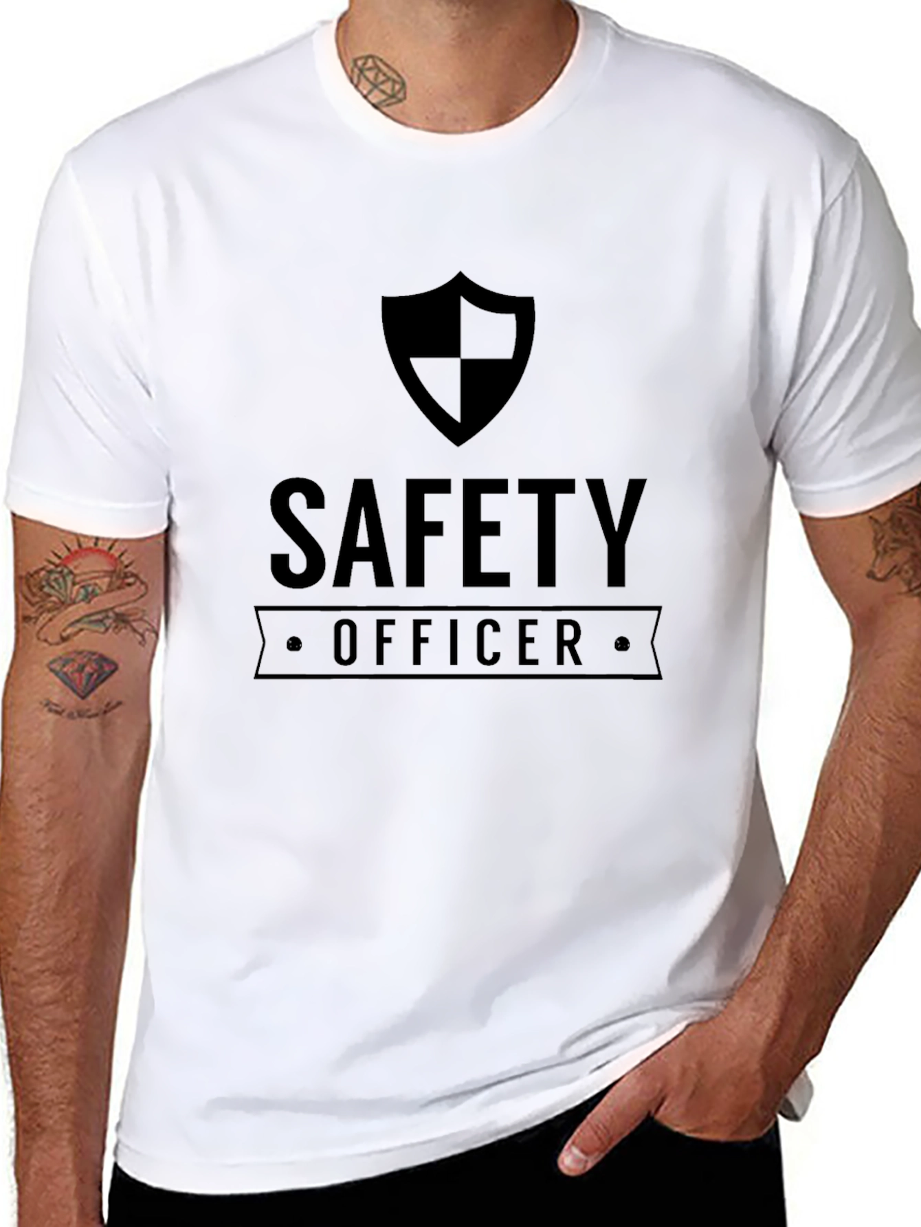 Black Safety Officer Graphic Tee - Black Crew Neck view 8