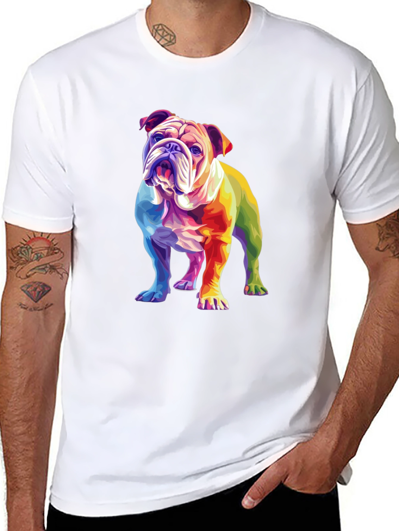 Black Rainbow Bulldog Graphic T-Shirt view 8