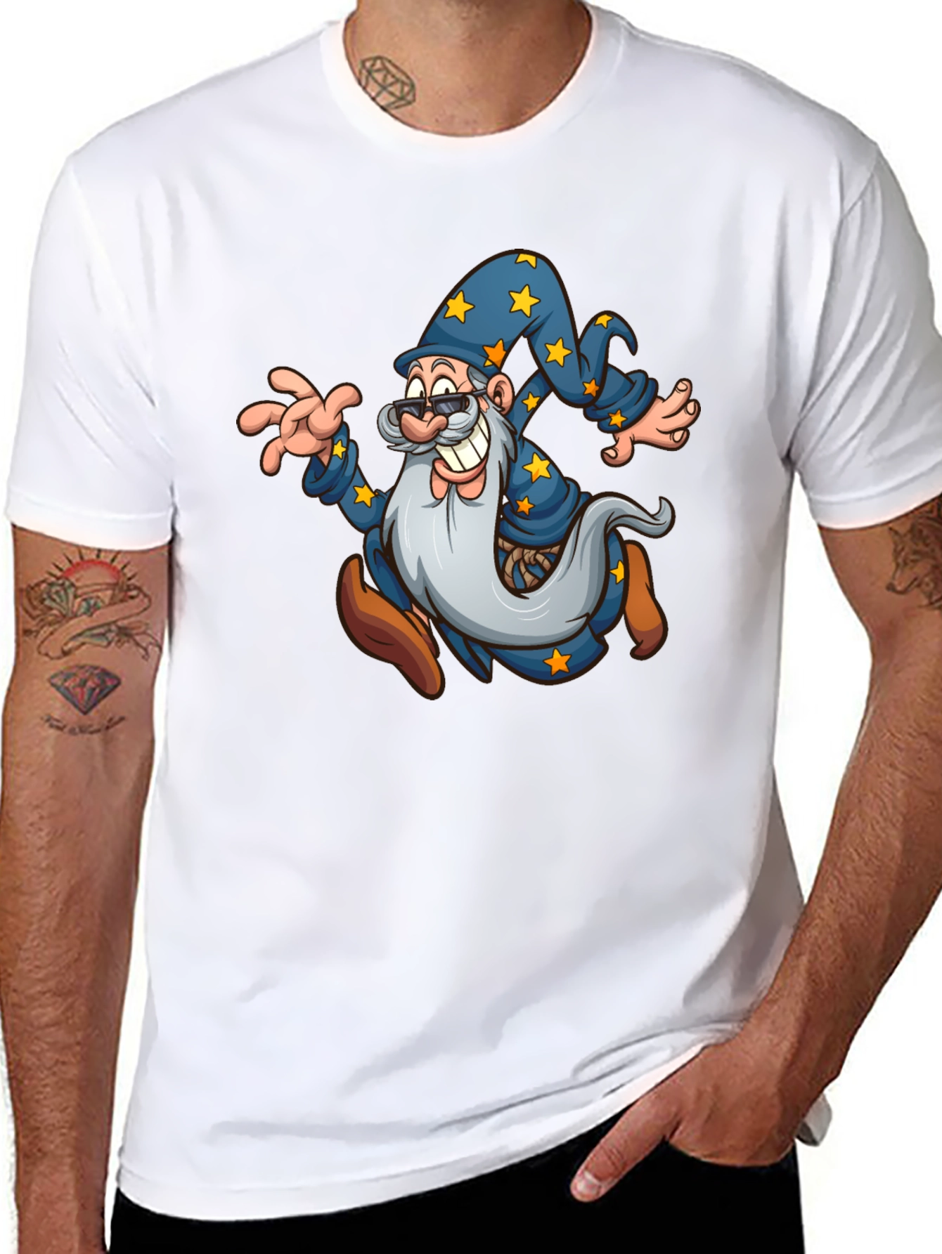 Black Wizard Cartoon Graphic T-Shirt - Black view 8