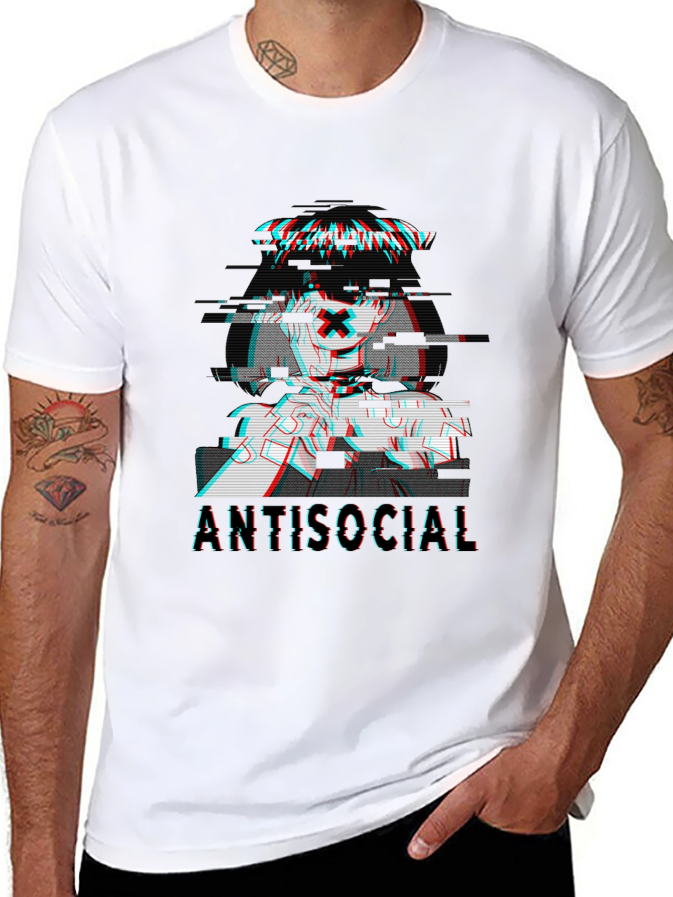 Black Antisocial Glitch Anime T-Shirt - Black view 8