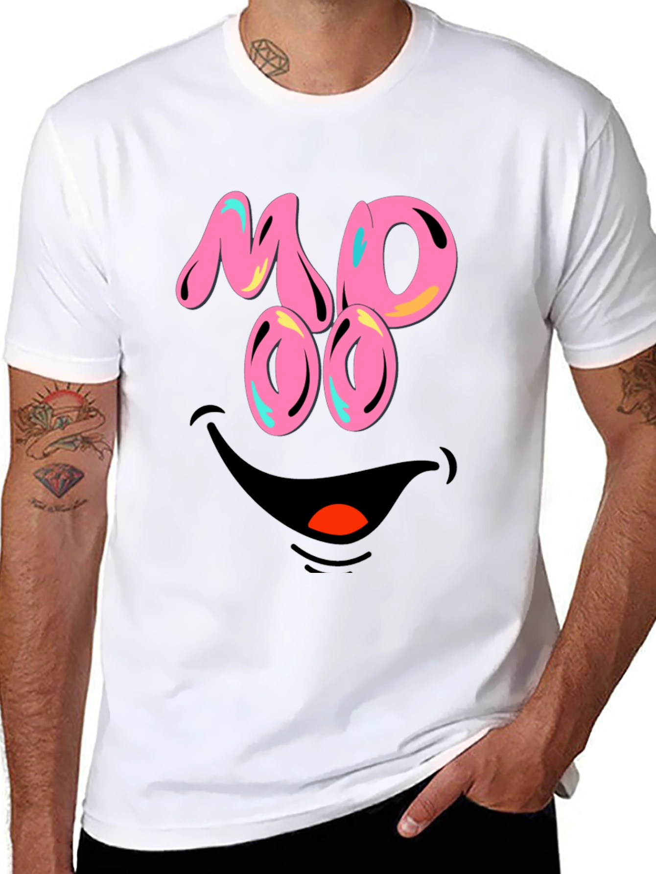 Black Funny MOOO Face Graphic T-Shirt view 8